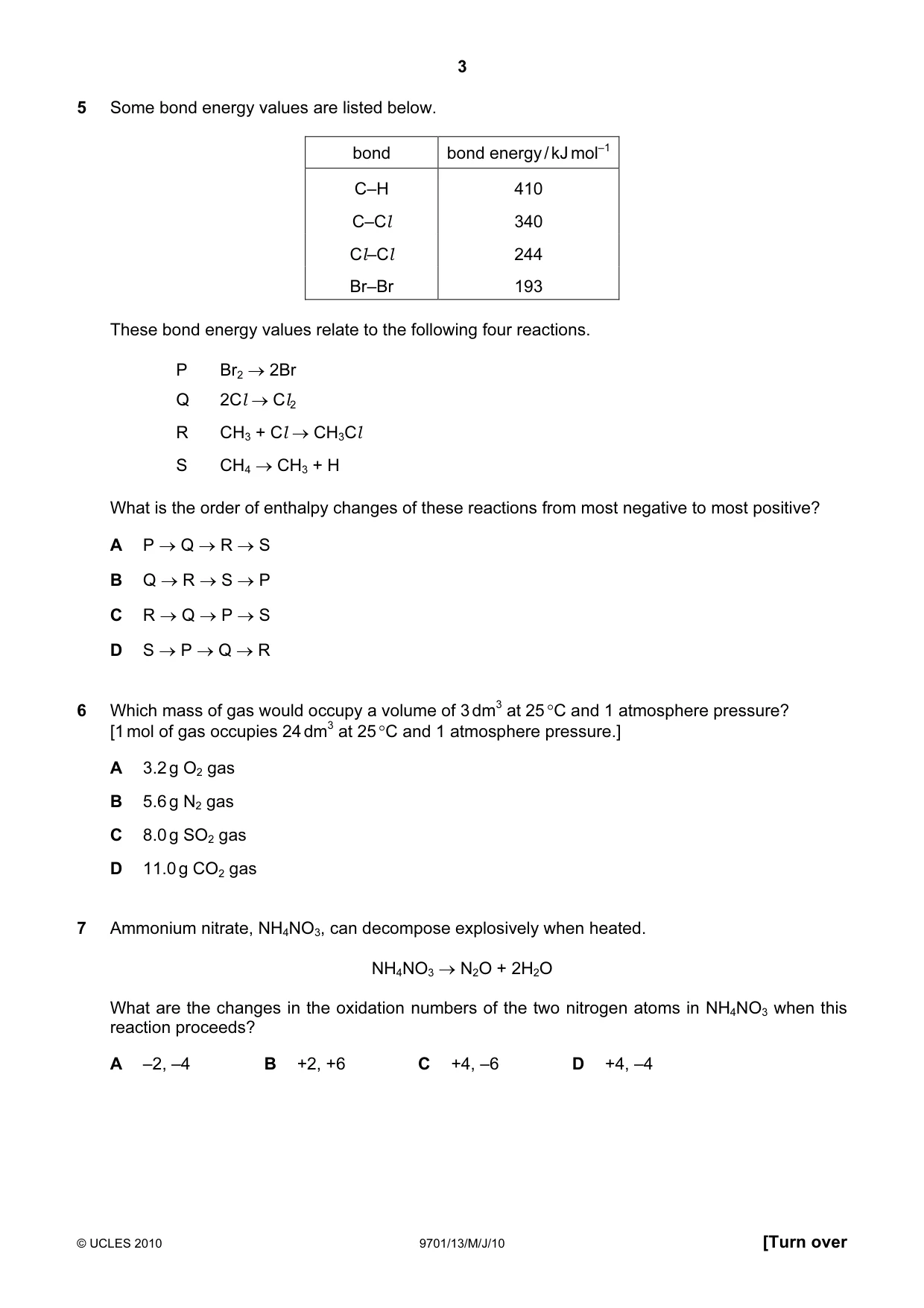 Cambridge A Level Chemistry 9701 2010 May/June Paper 1 · Variant 3 question paper, page 3 of 16