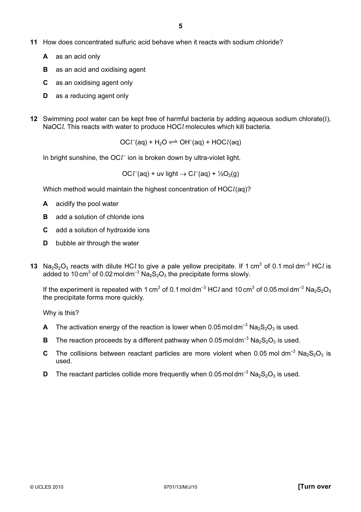 Cambridge A Level Chemistry 9701 2010 May/June Paper 1 · Variant 3 question paper, page 5 of 16