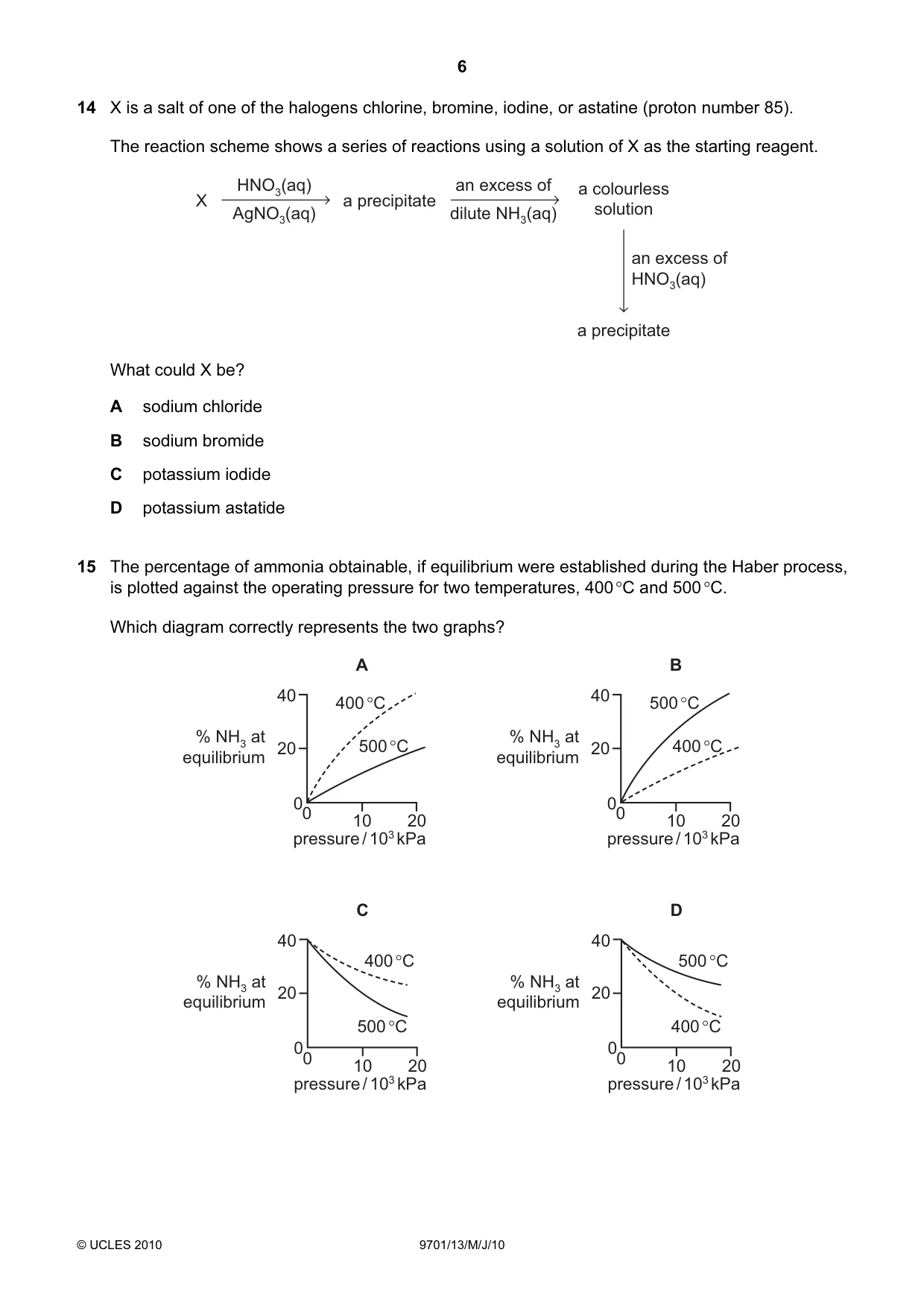Cambridge A Level Chemistry 9701 2010 May/June Paper 1 · Variant 3 question paper, page 6 of 16