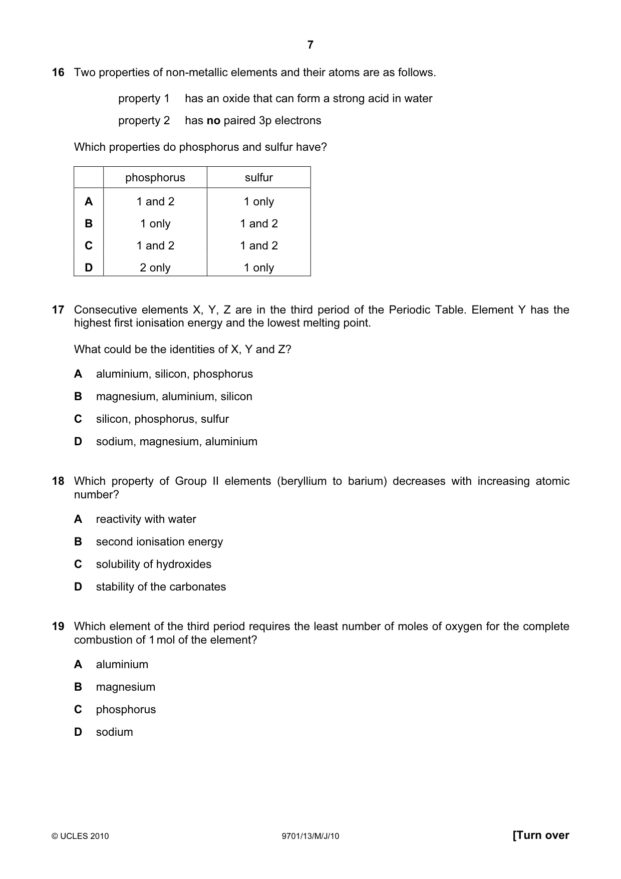 Cambridge A Level Chemistry 9701 2010 May/June Paper 1 · Variant 3 question paper, page 7 of 16