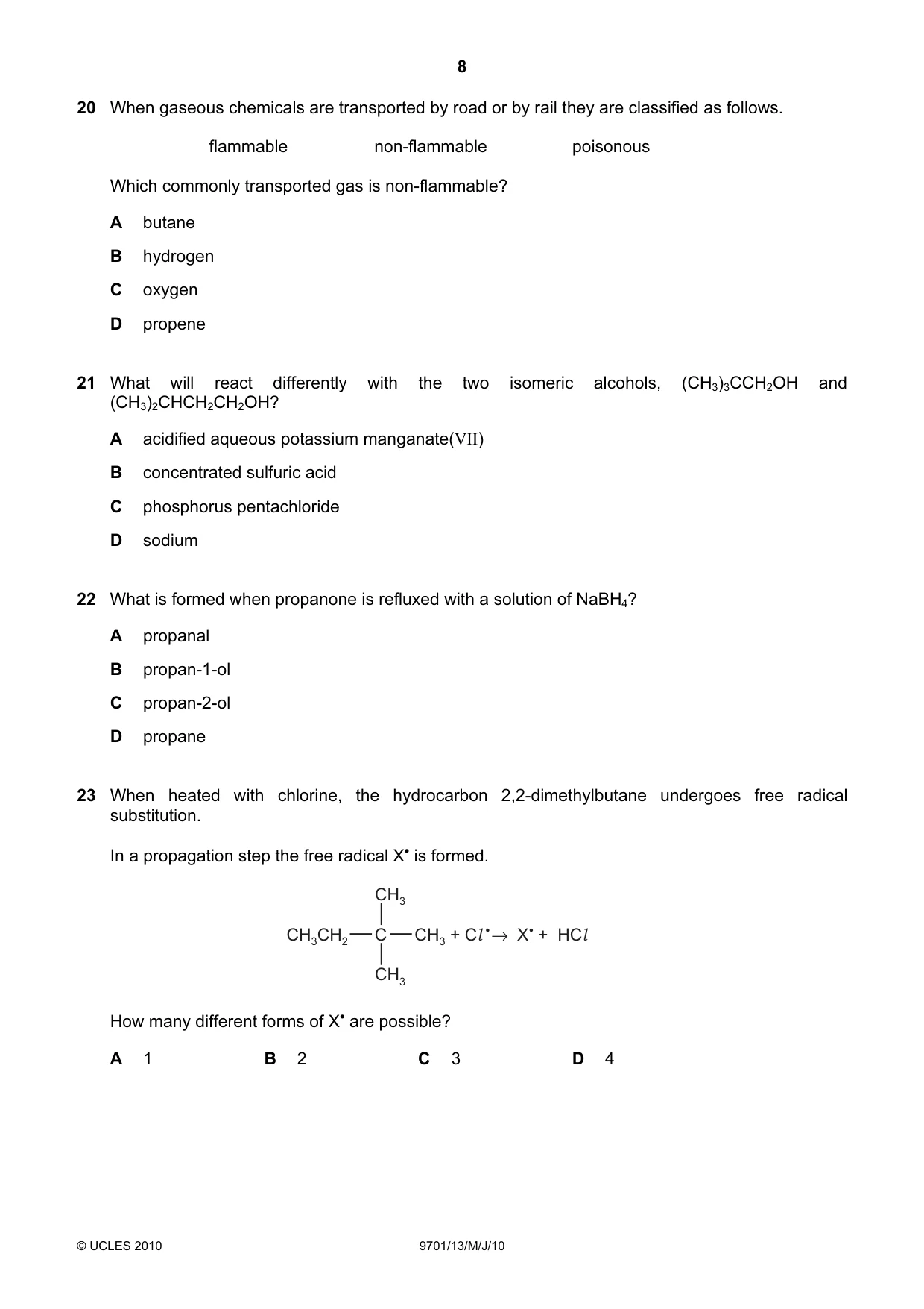 Cambridge A Level Chemistry 9701 2010 May/June Paper 1 · Variant 3 question paper, page 8 of 16