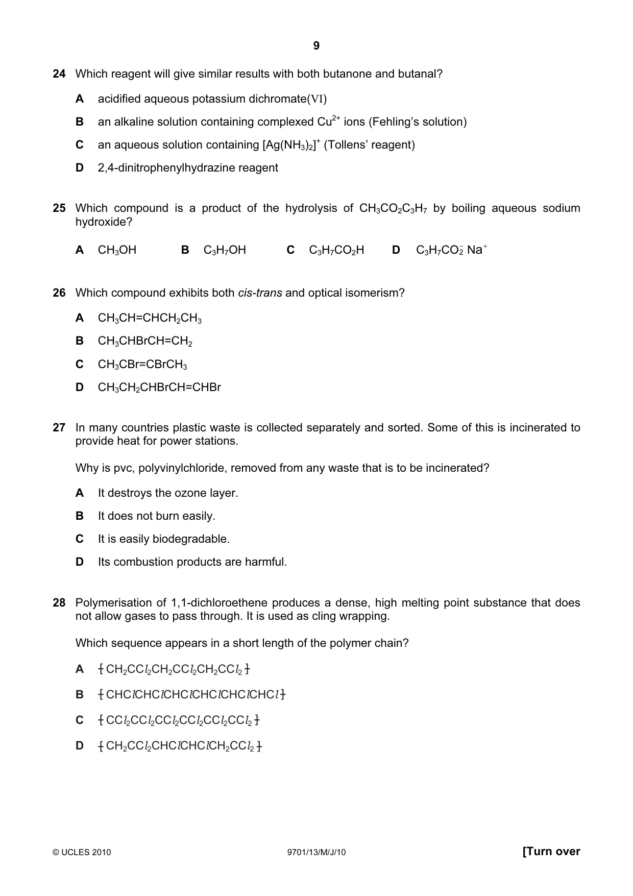 Cambridge A Level Chemistry 9701 2010 May/June Paper 1 · Variant 3 question paper, page 9 of 16