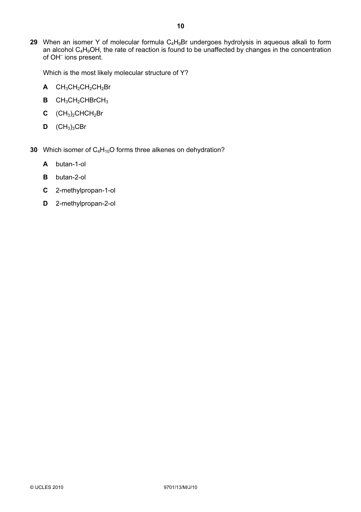 Cambridge A Level Chemistry 9701 2010 May/June Paper 1 · Variant 3 question paper, page 10 of 16