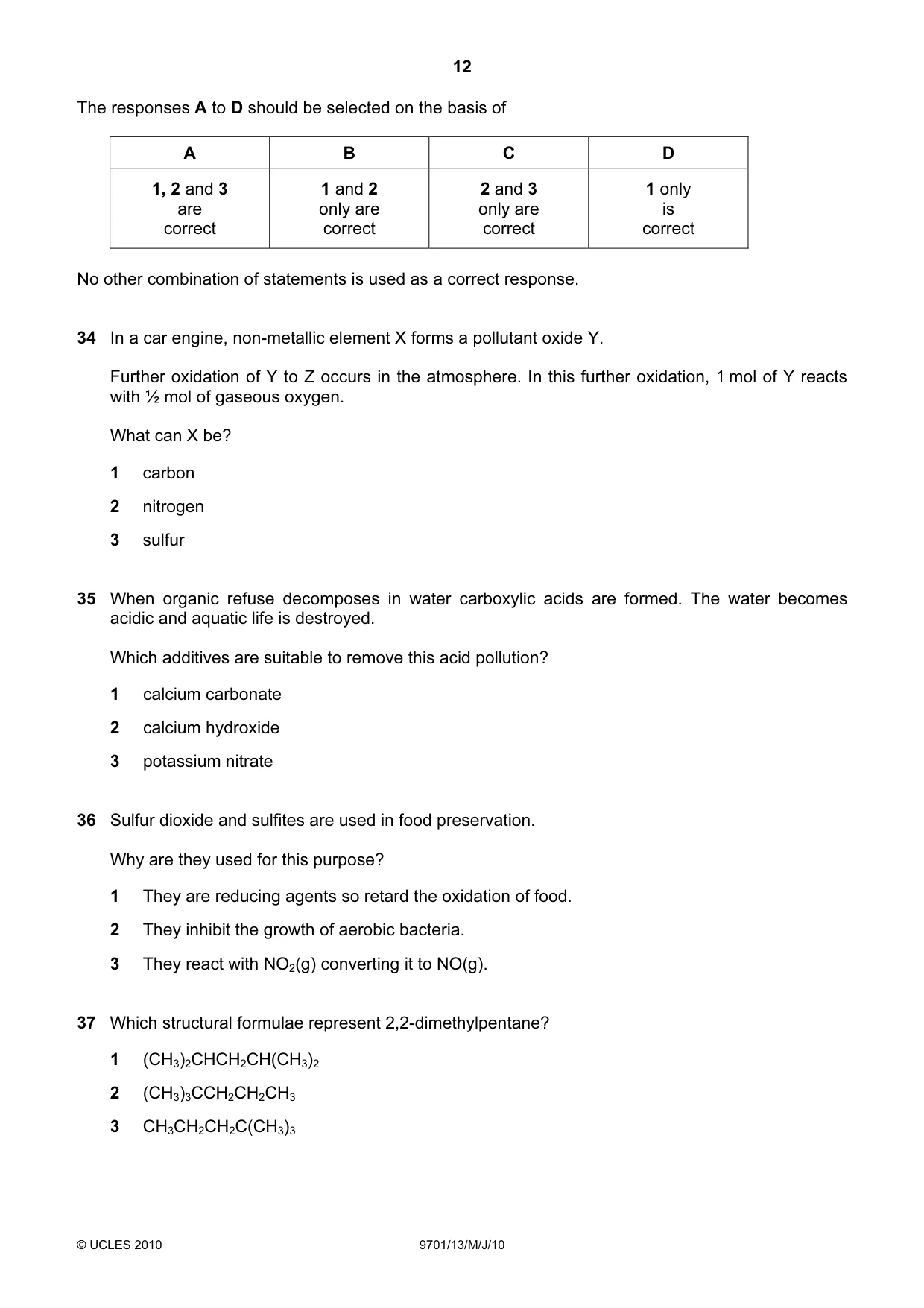Cambridge A Level Chemistry 9701 2010 May/June Paper 1 · Variant 3 question paper, page 12 of 16