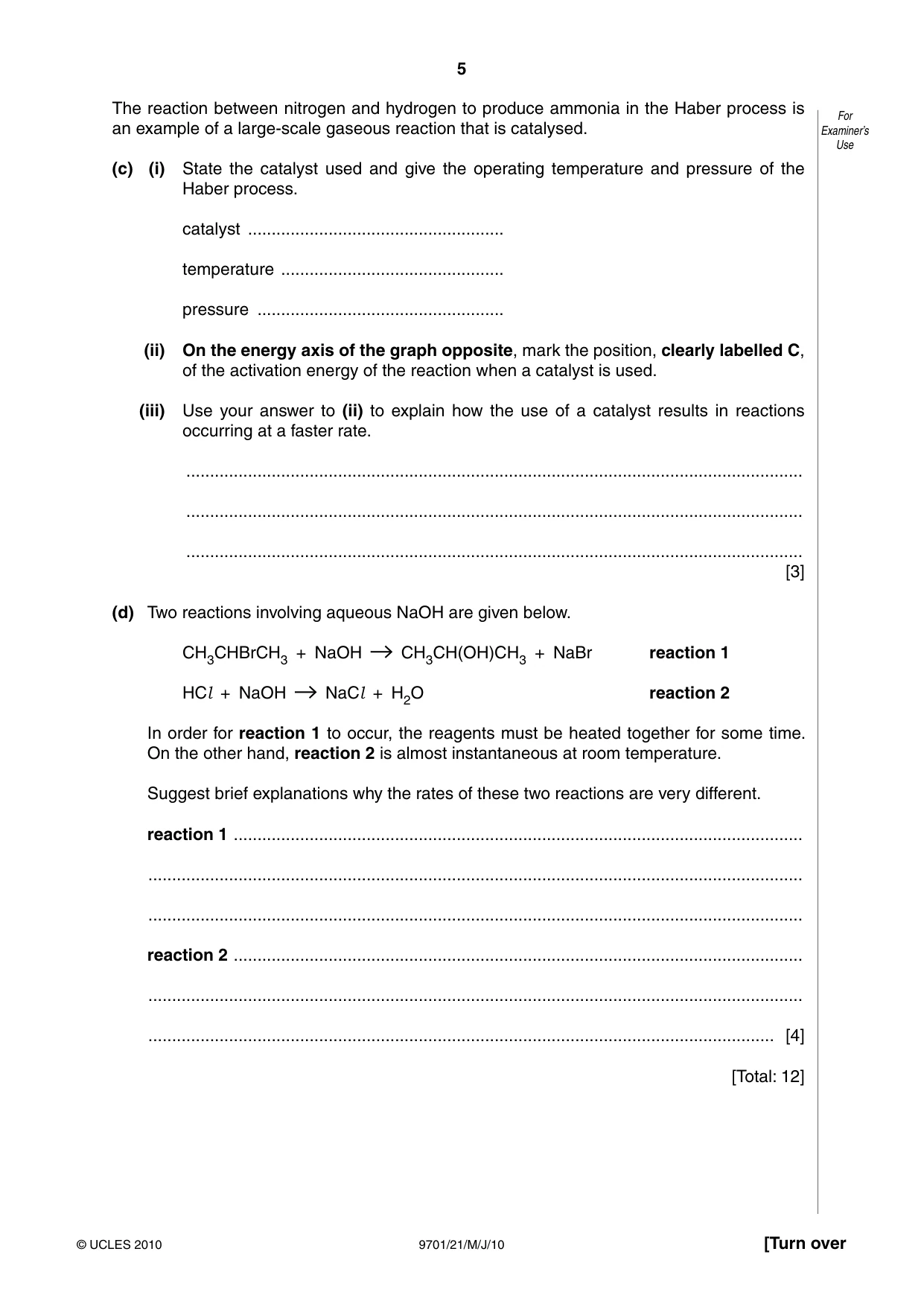 Cambridge A Level Chemistry 9701 2010 May/June Paper 2 · Variant 1 question paper, page 5 of 12