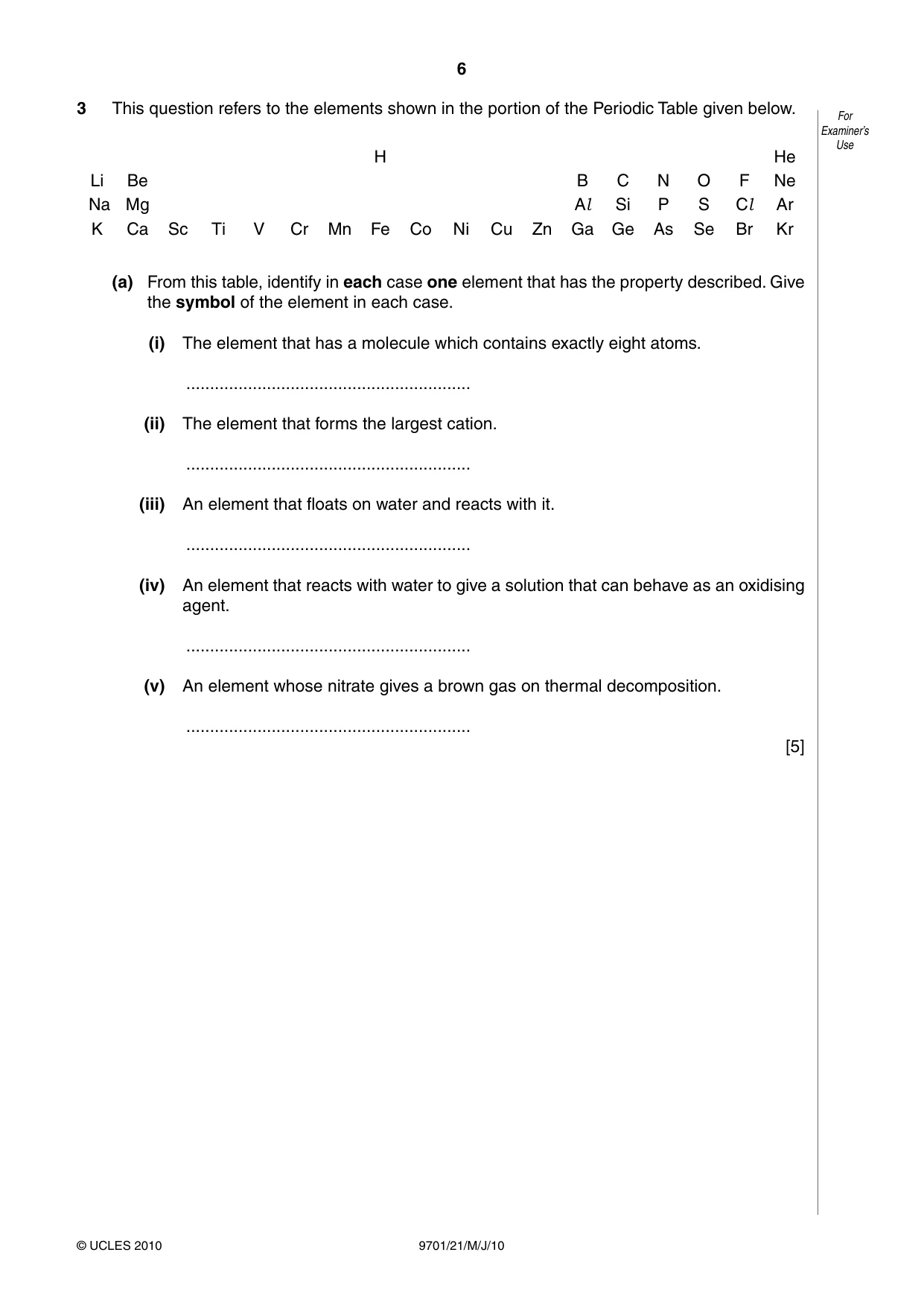 Cambridge A Level Chemistry 9701 2010 May/June Paper 2 · Variant 1 question paper, page 6 of 12