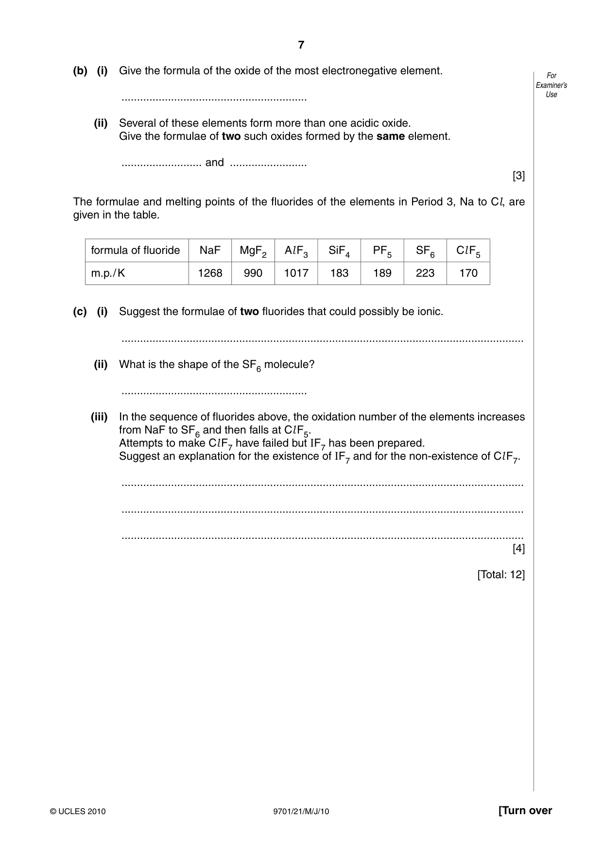 Cambridge A Level Chemistry 9701 2010 May/June Paper 2 · Variant 1 question paper, page 7 of 12