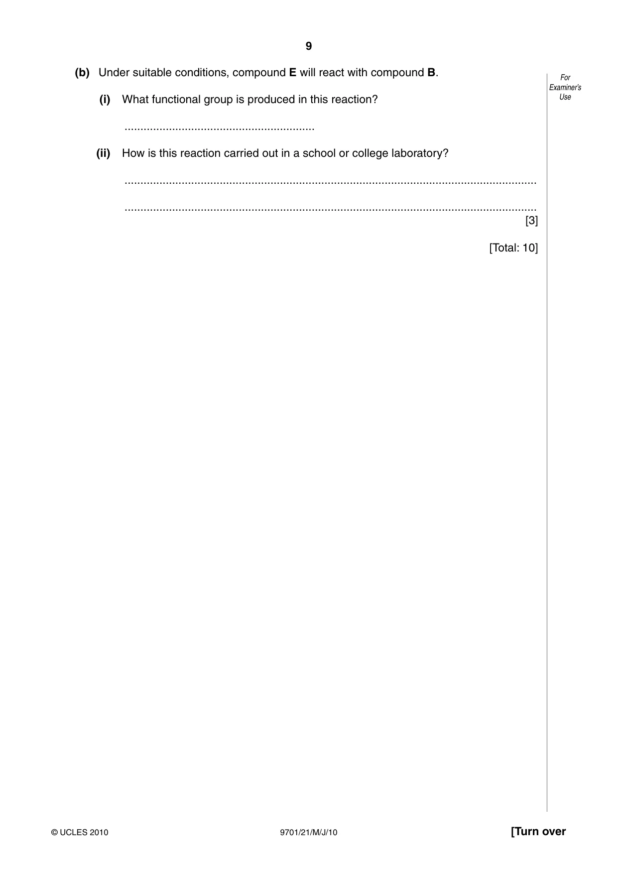 Cambridge A Level Chemistry 9701 2010 May/June Paper 2 · Variant 1 question paper, page 9 of 12