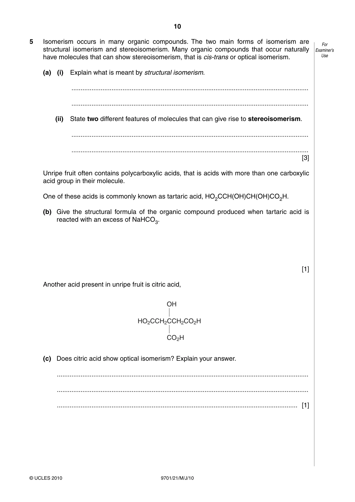 Cambridge A Level Chemistry 9701 2010 May/June Paper 2 · Variant 1 question paper, page 10 of 12