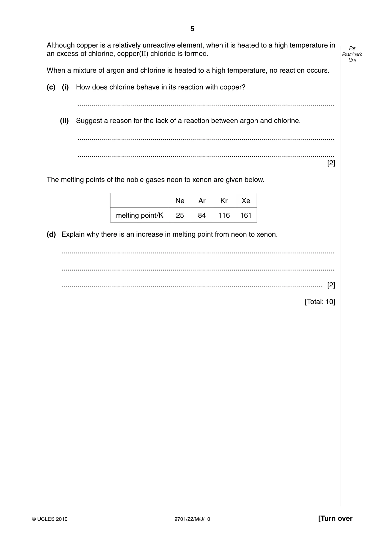 Cambridge A Level Chemistry 9701 2010 May/June Paper 2 · Variant 2 question paper, page 5 of 12