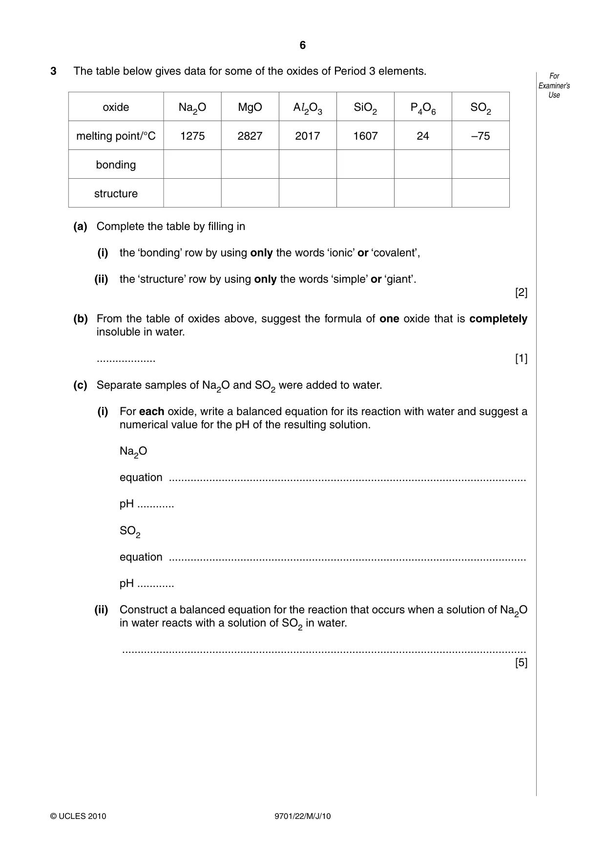 Cambridge A Level Chemistry 9701 2010 May/June Paper 2 · Variant 2 question paper, page 6 of 12