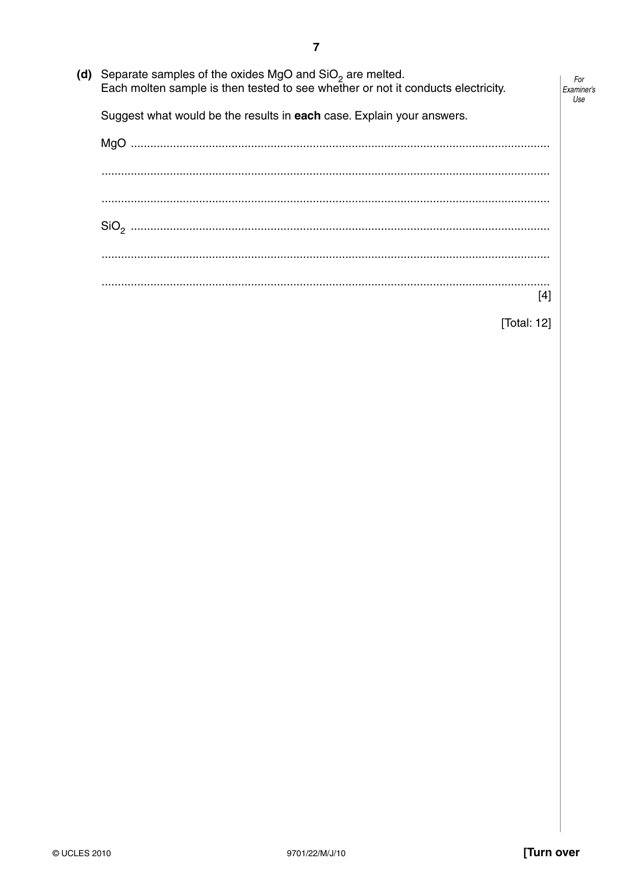 Cambridge A Level Chemistry 9701 2010 May/June Paper 2 · Variant 2 question paper, page 7 of 12