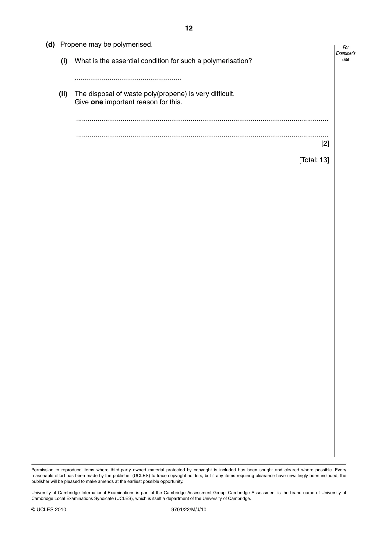 Cambridge A Level Chemistry 9701 2010 May/June Paper 2 · Variant 2 question paper, page 12 of 12