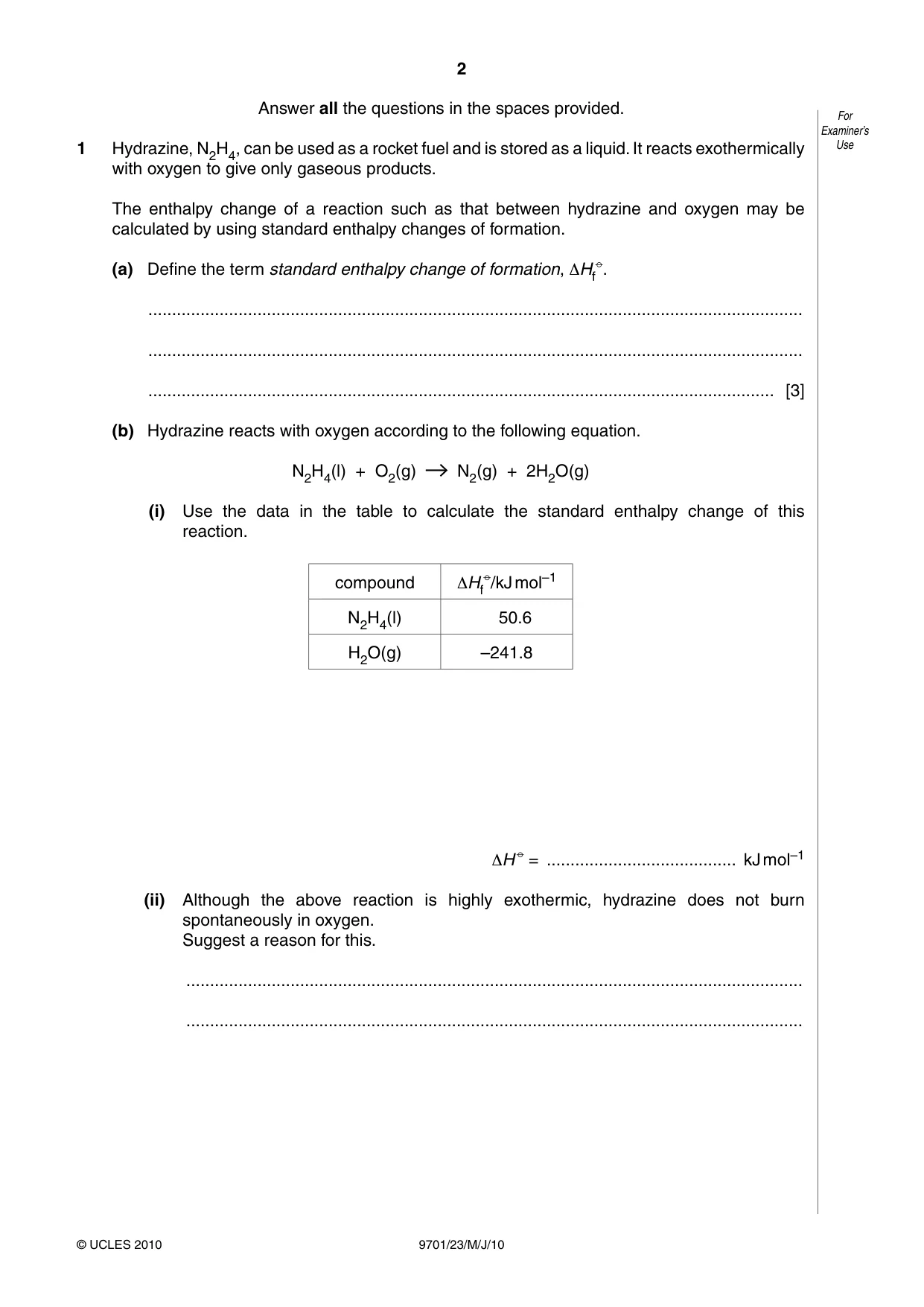 Cambridge A Level Chemistry 9701 2010 May/June Paper 2 · Variant 3 question paper, page 2 of 12