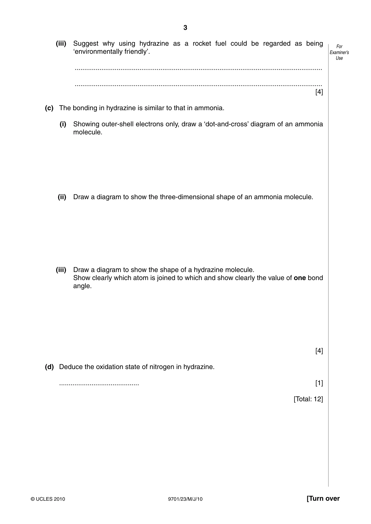 Cambridge A Level Chemistry 9701 2010 May/June Paper 2 · Variant 3 question paper, page 3 of 12