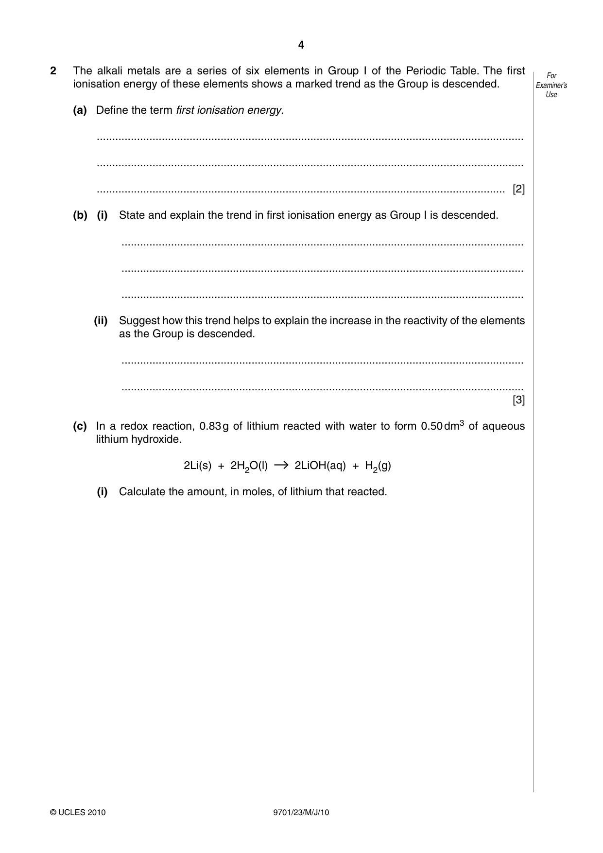 Cambridge A Level Chemistry 9701 2010 May/June Paper 2 · Variant 3 question paper, page 4 of 12