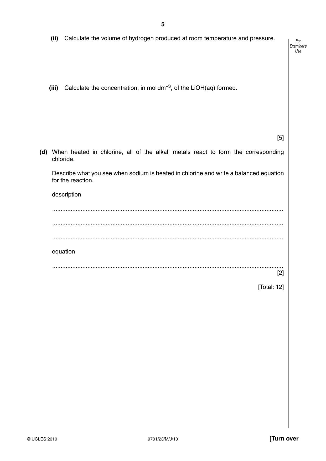 Cambridge A Level Chemistry 9701 2010 May/June Paper 2 · Variant 3 question paper, page 5 of 12
