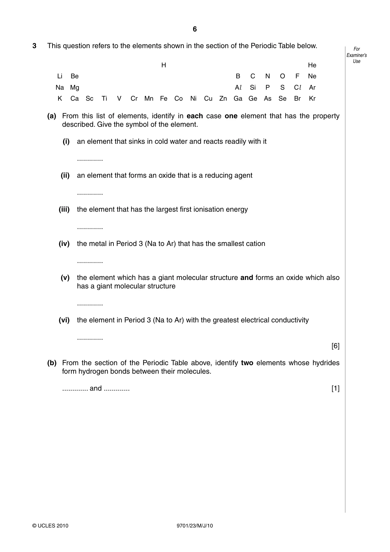Cambridge A Level Chemistry 9701 2010 May/June Paper 2 · Variant 3 question paper, page 6 of 12