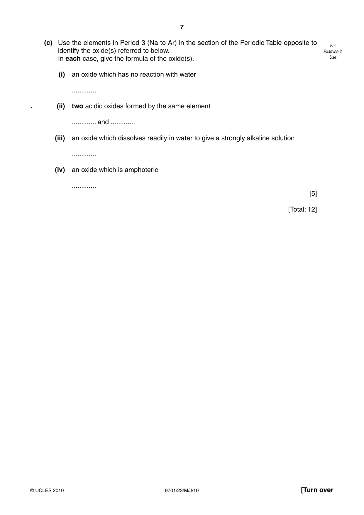 Cambridge A Level Chemistry 9701 2010 May/June Paper 2 · Variant 3 question paper, page 7 of 12