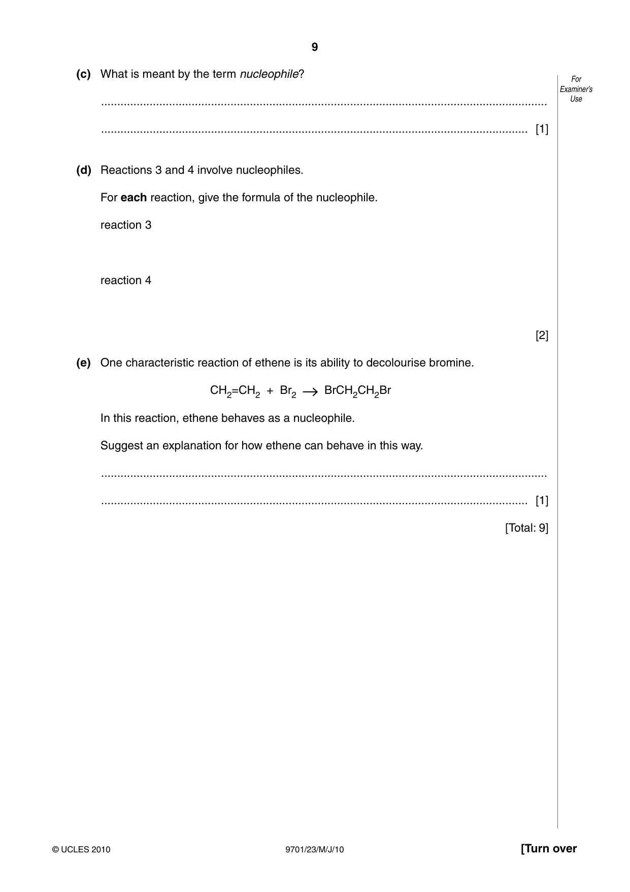 Cambridge A Level Chemistry 9701 2010 May/June Paper 2 · Variant 3 question paper, page 9 of 12