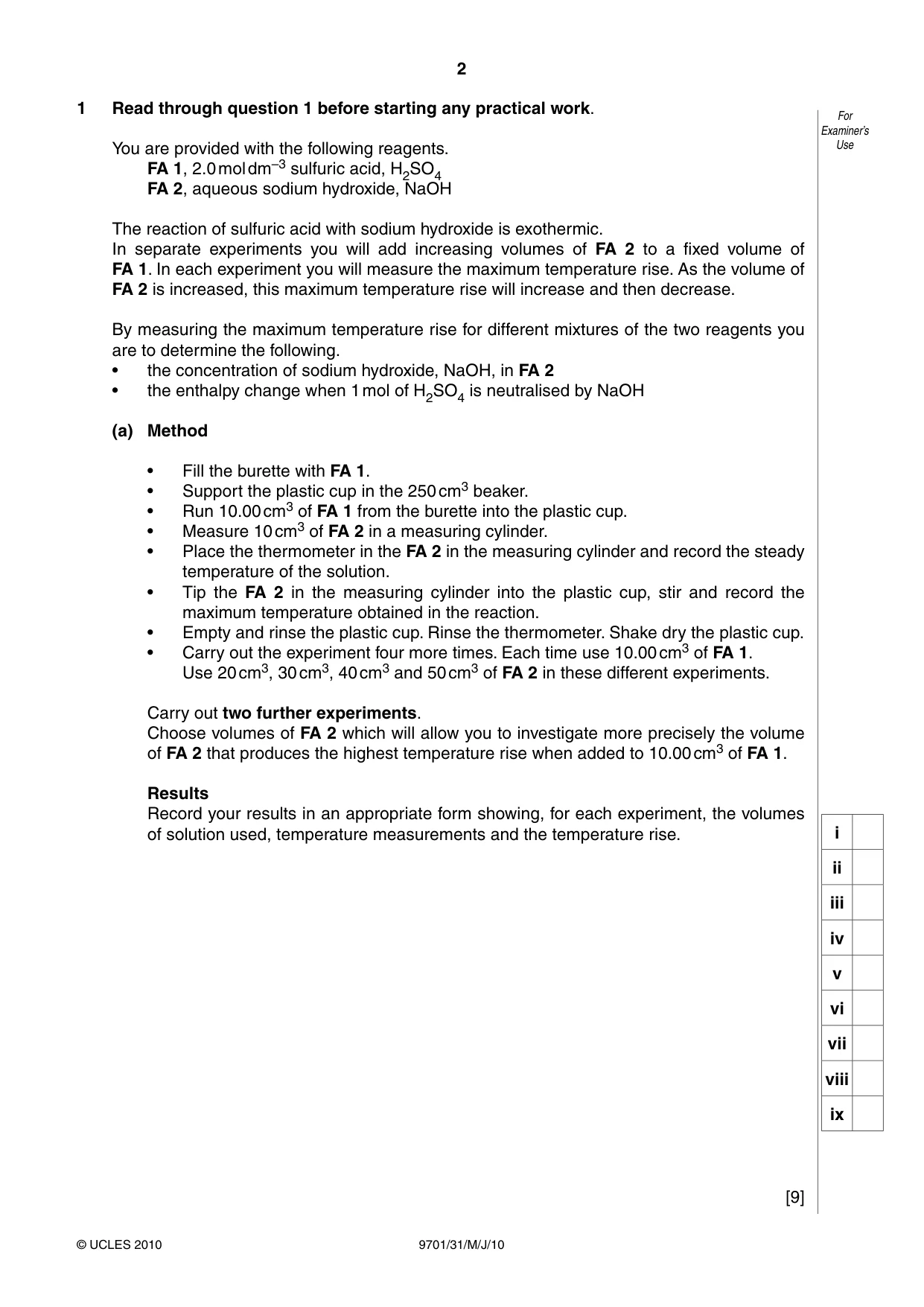 Cambridge A Level Chemistry 9701 2010 May/June Paper 3 · Variant 1 question paper, page 2 of 12