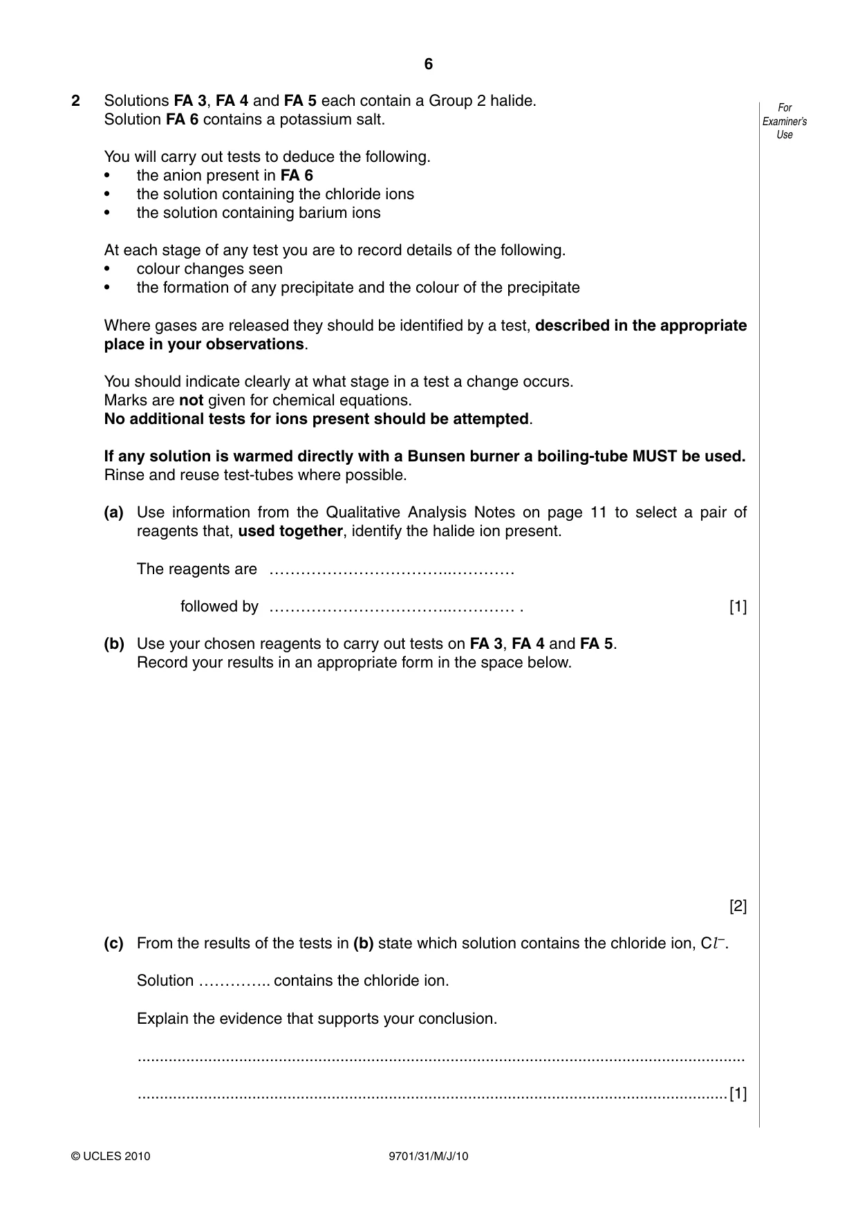 Cambridge A Level Chemistry 9701 2010 May/June Paper 3 · Variant 1 question paper, page 6 of 12