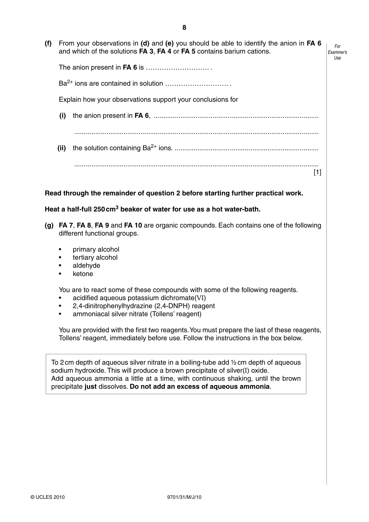 Cambridge A Level Chemistry 9701 2010 May/June Paper 3 · Variant 1 question paper, page 8 of 12