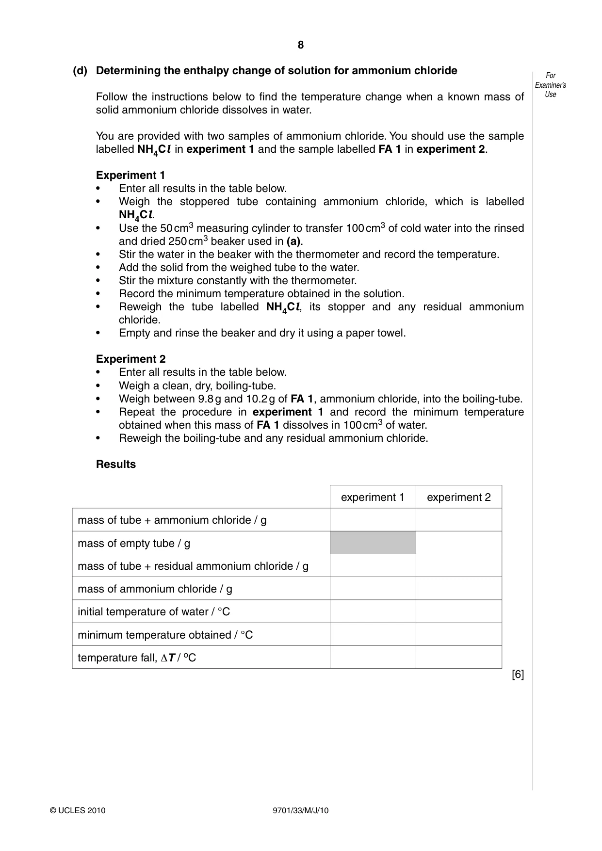 Cambridge A Level Chemistry 9701 2010 May/June Paper 3 · Variant 3 question paper, page 8 of 16