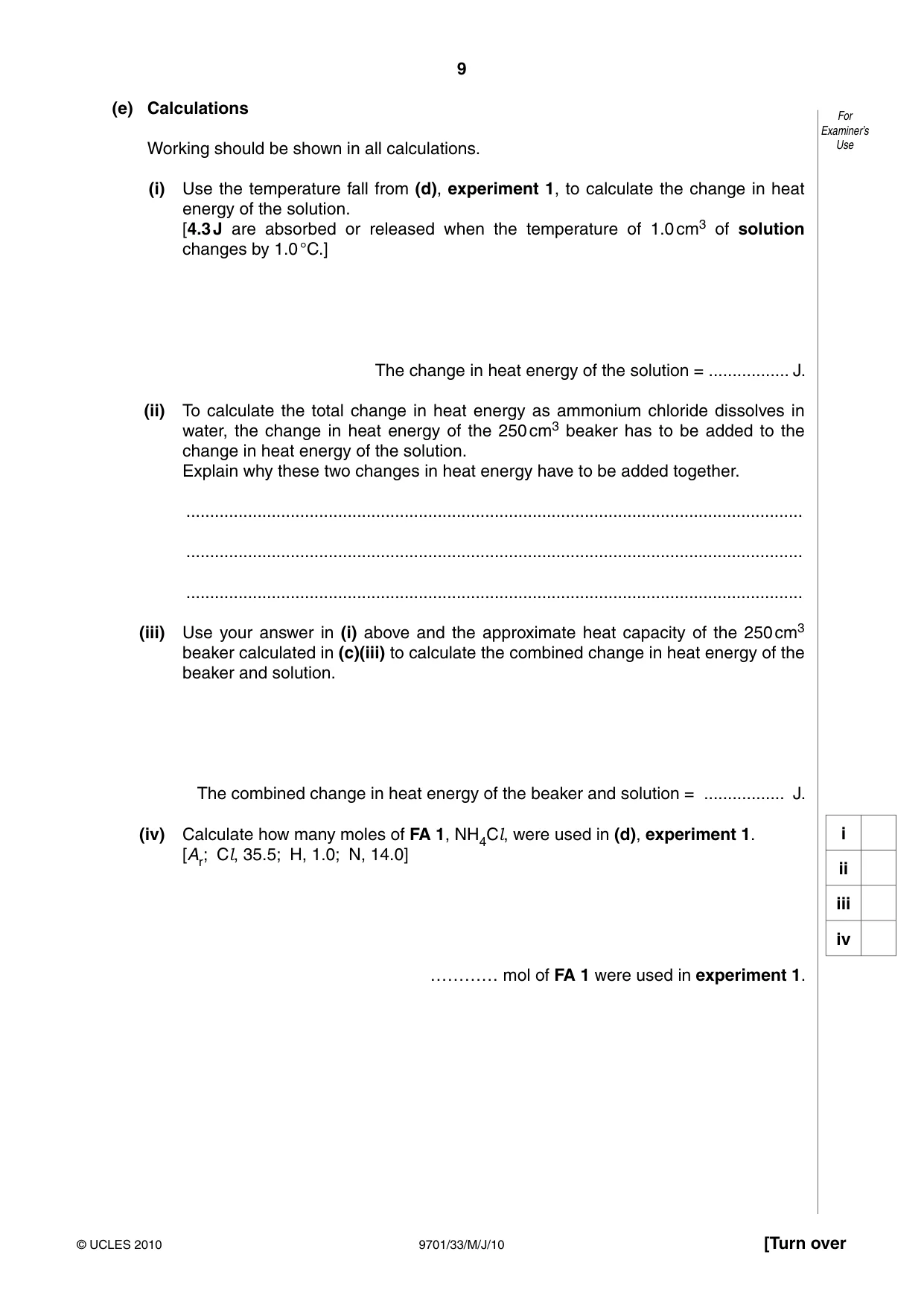 Cambridge A Level Chemistry 9701 2010 May/June Paper 3 · Variant 3 question paper, page 9 of 16