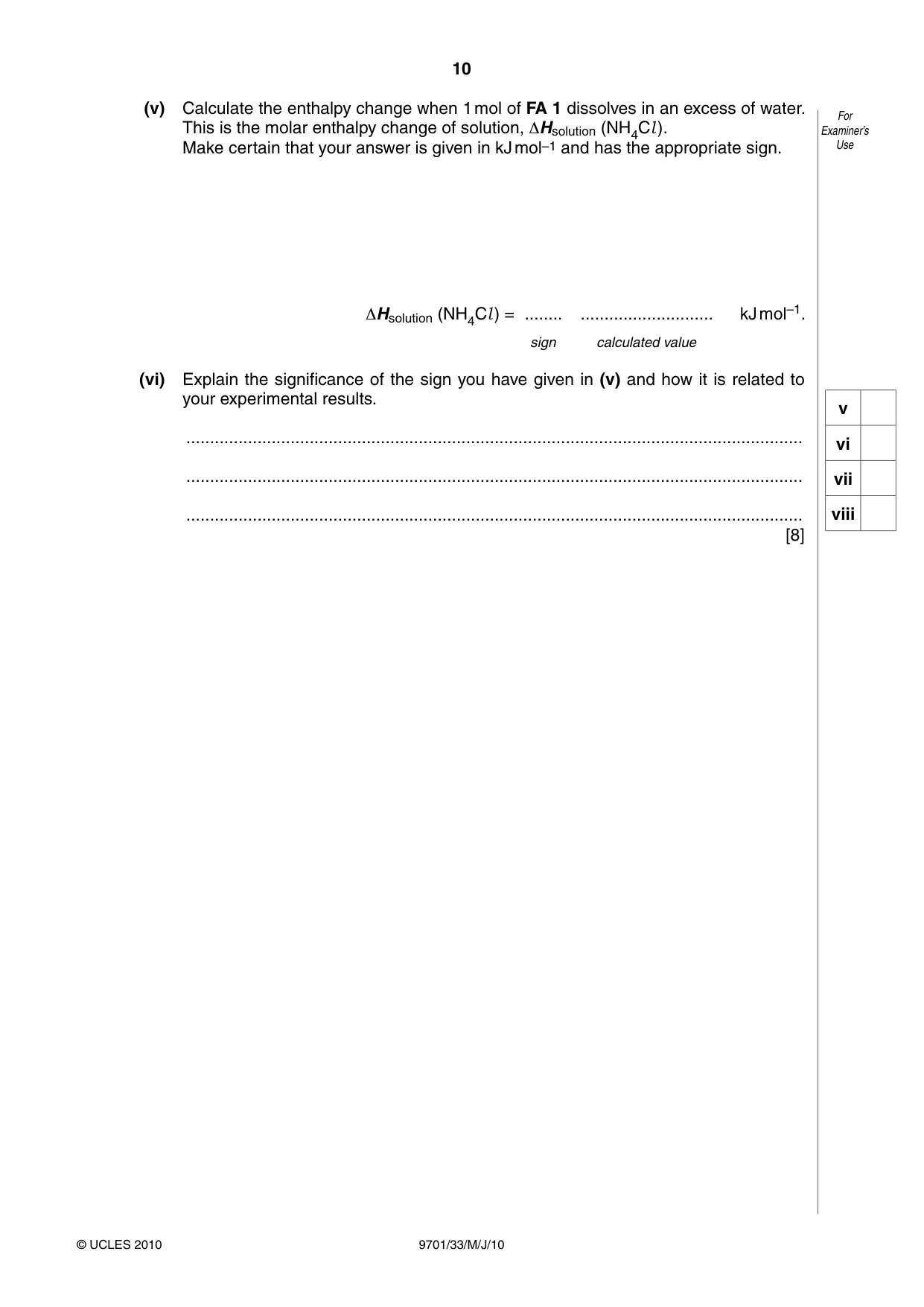 Cambridge A Level Chemistry 9701 2010 May/June Paper 3 · Variant 3 question paper, page 10 of 16