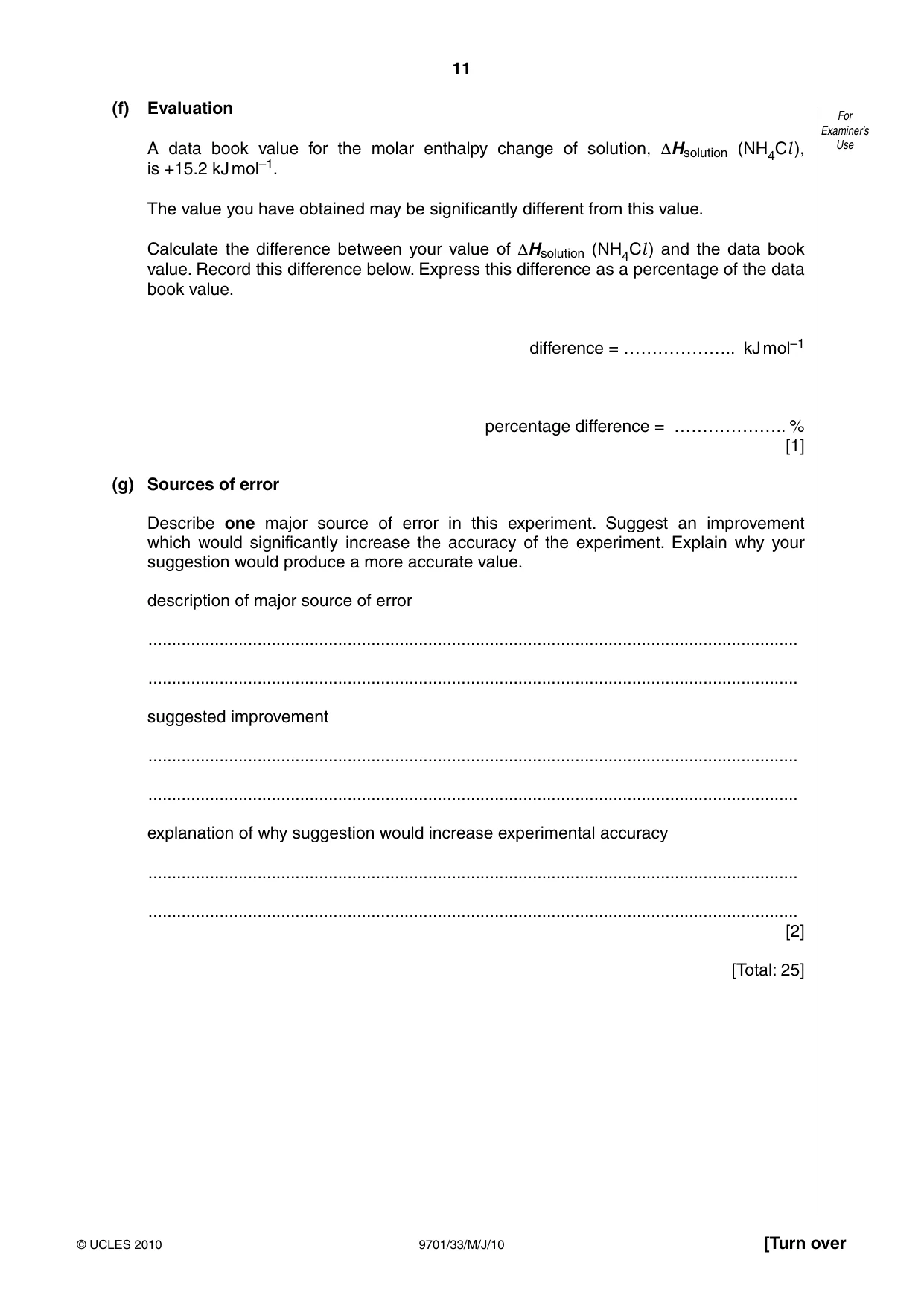 Cambridge A Level Chemistry 9701 2010 May/June Paper 3 · Variant 3 question paper, page 11 of 16
