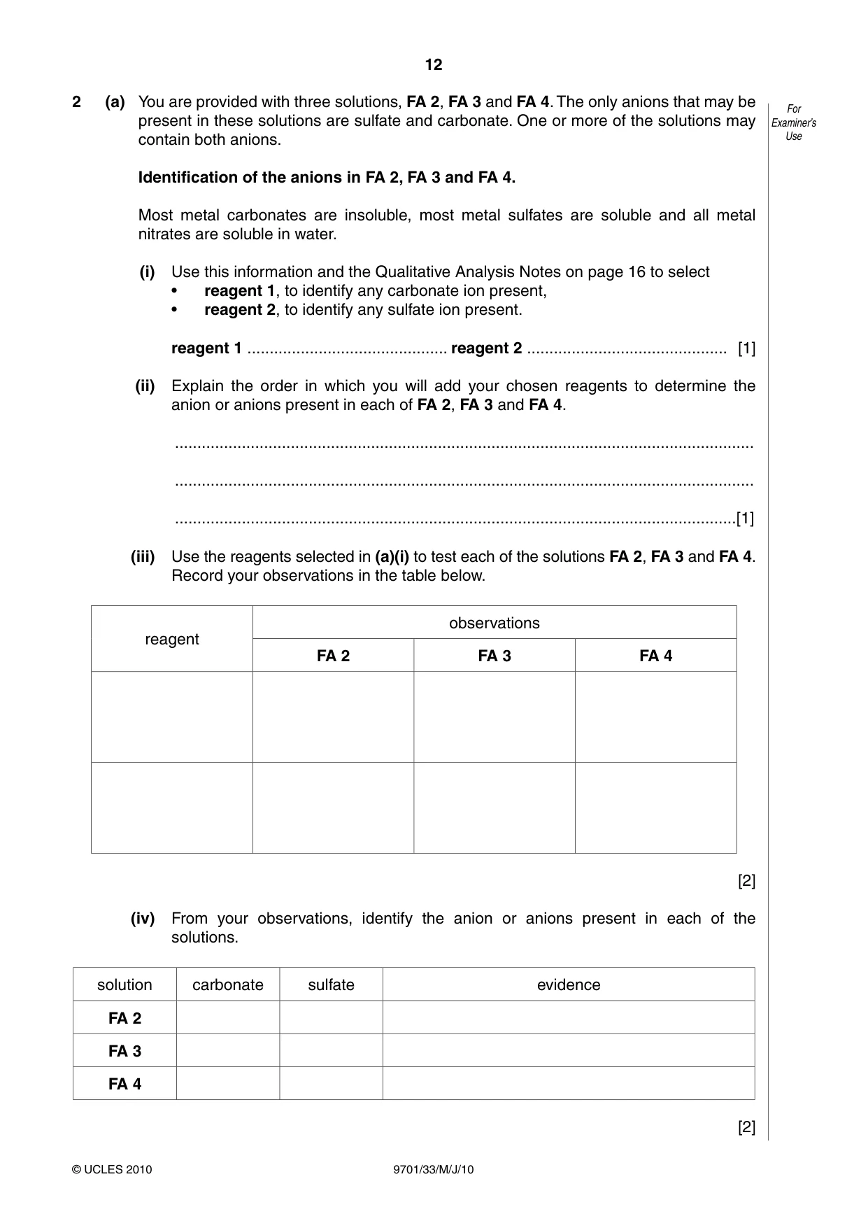 Cambridge A Level Chemistry 9701 2010 May/June Paper 3 · Variant 3 question paper, page 12 of 16
