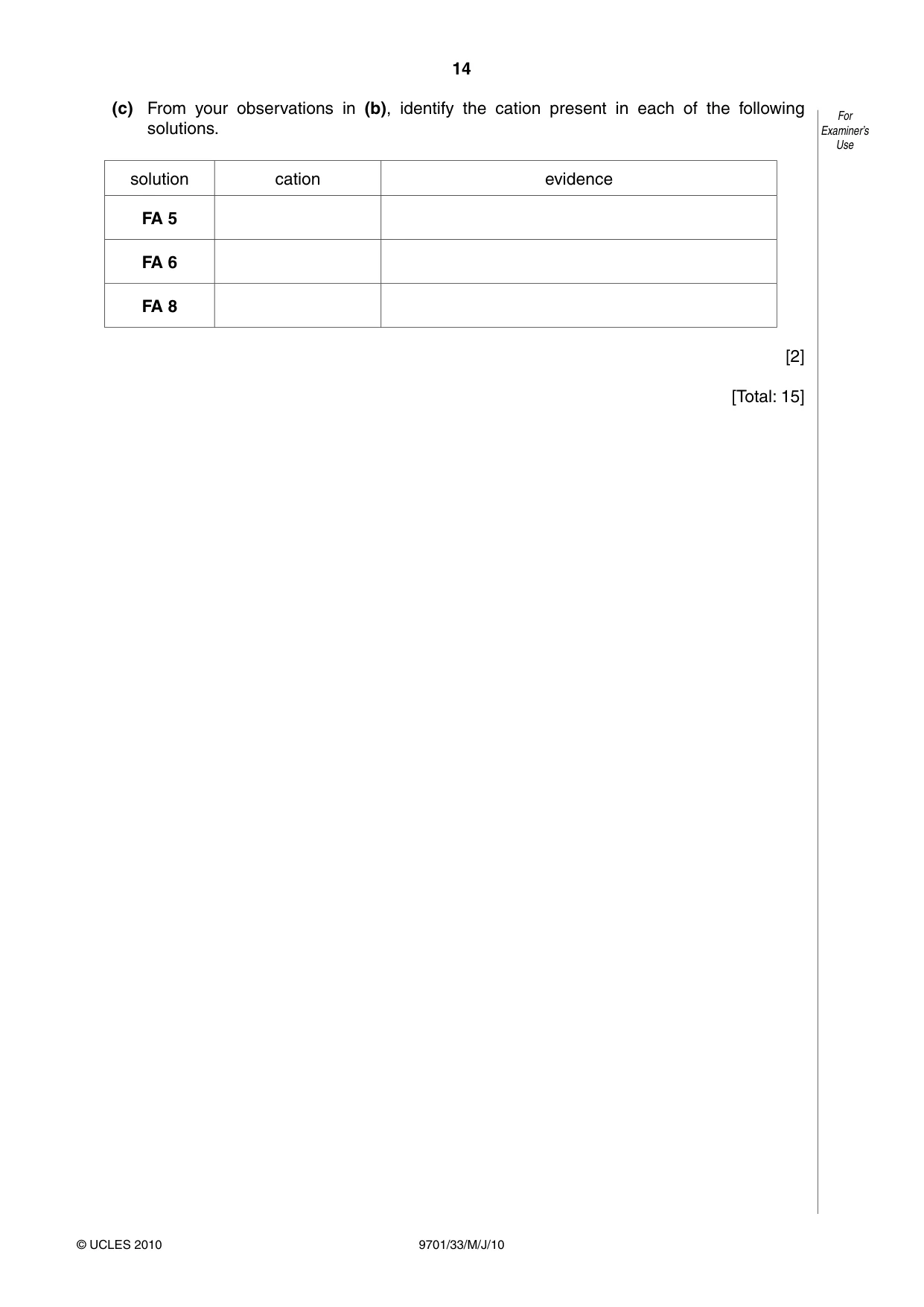 Cambridge A Level Chemistry 9701 2010 May/June Paper 3 · Variant 3 question paper, page 14 of 16