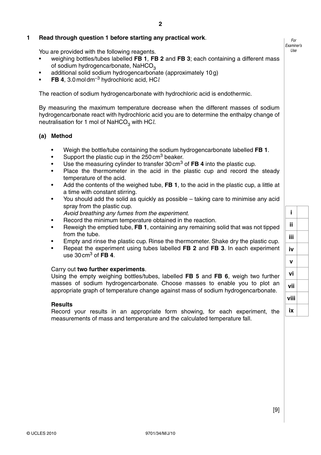 Cambridge A Level Chemistry 9701 2010 May/June Paper 3 · Variant 4 question paper, page 2 of 12