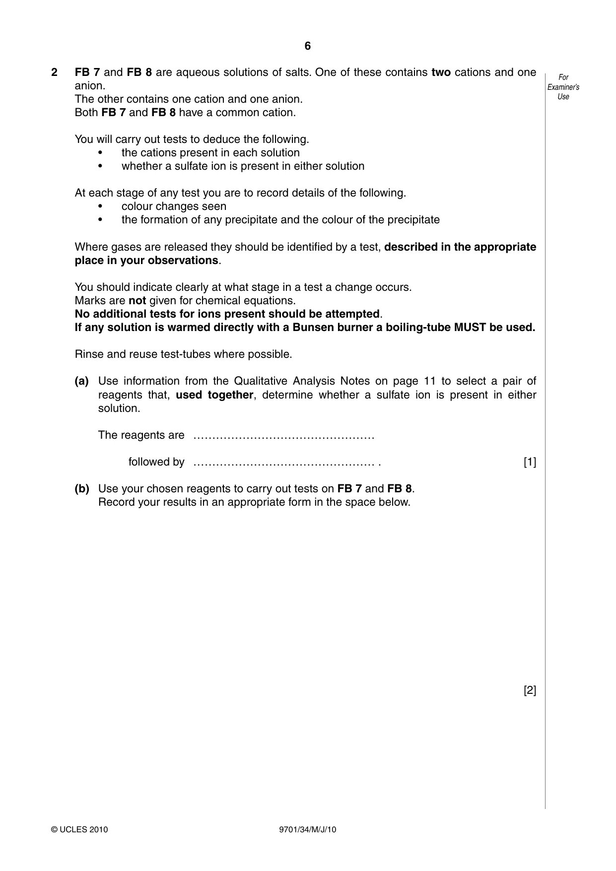 Cambridge A Level Chemistry 9701 2010 May/June Paper 3 · Variant 4 question paper, page 6 of 12