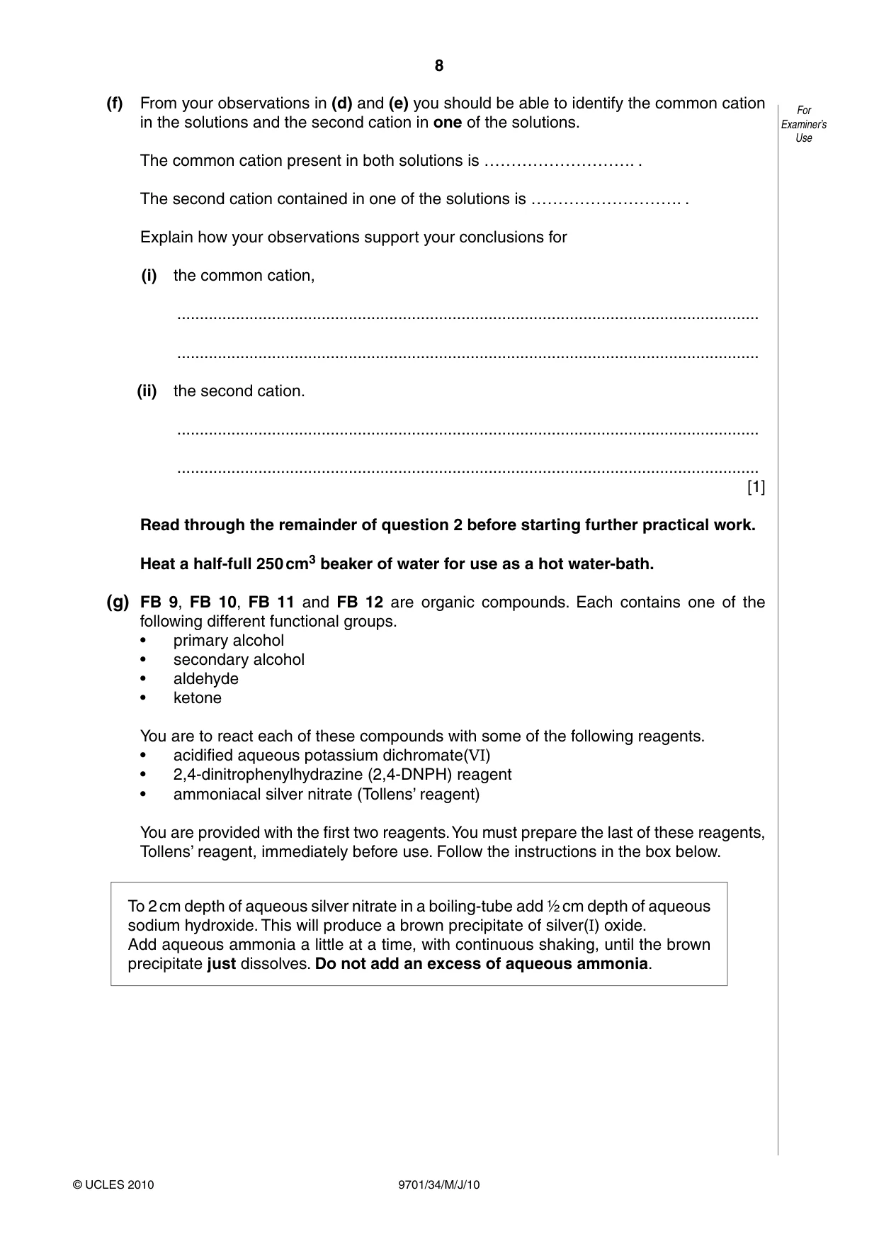 Cambridge A Level Chemistry 9701 2010 May/June Paper 3 · Variant 4 question paper, page 8 of 12