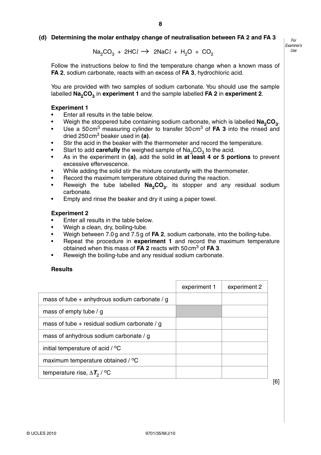 Cambridge A Level Chemistry 9701 2010 May/June Paper 3 · Variant 5 question paper, page 8 of 16