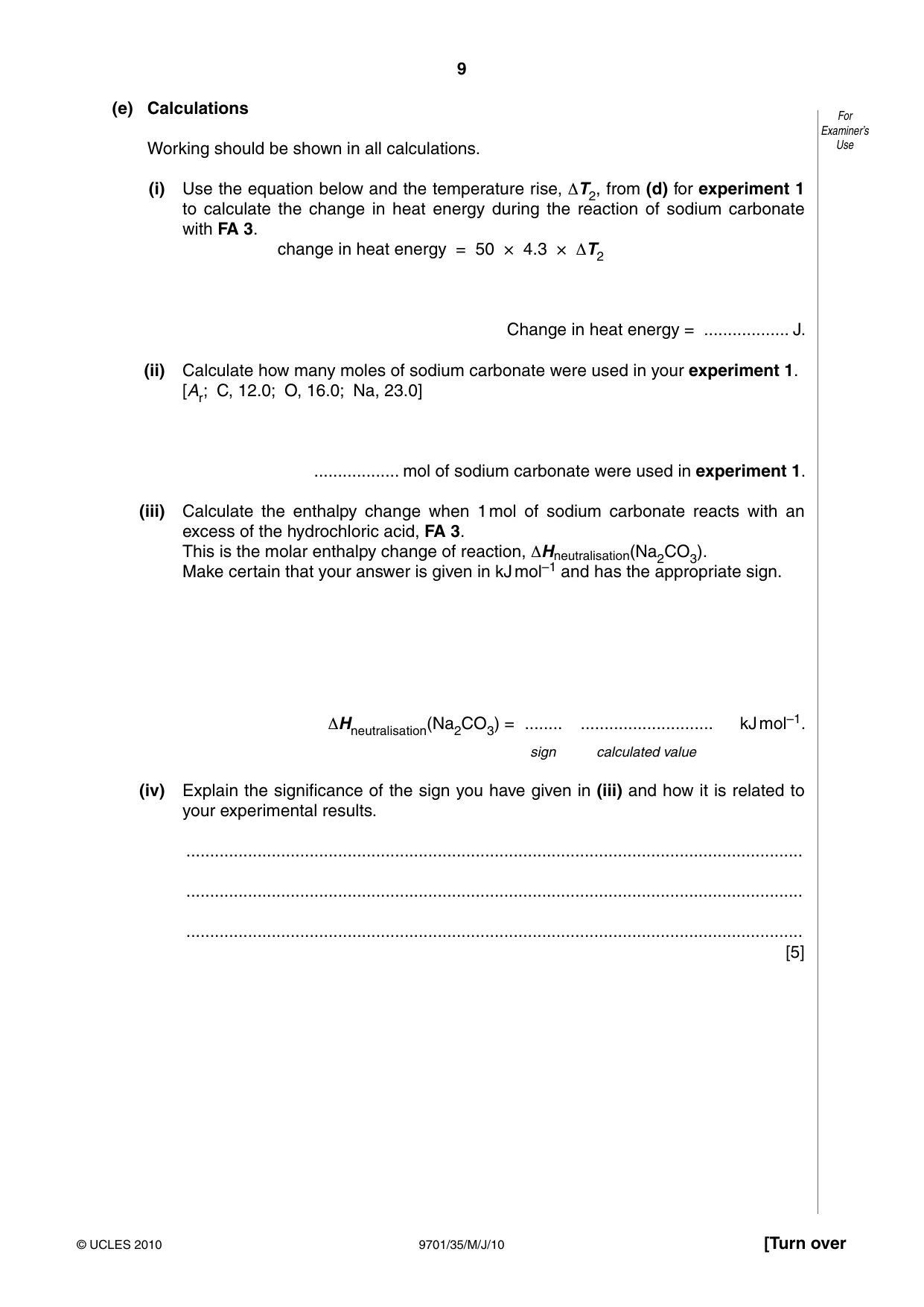 Cambridge A Level Chemistry 9701 2010 May/June Paper 3 · Variant 5 question paper, page 9 of 16