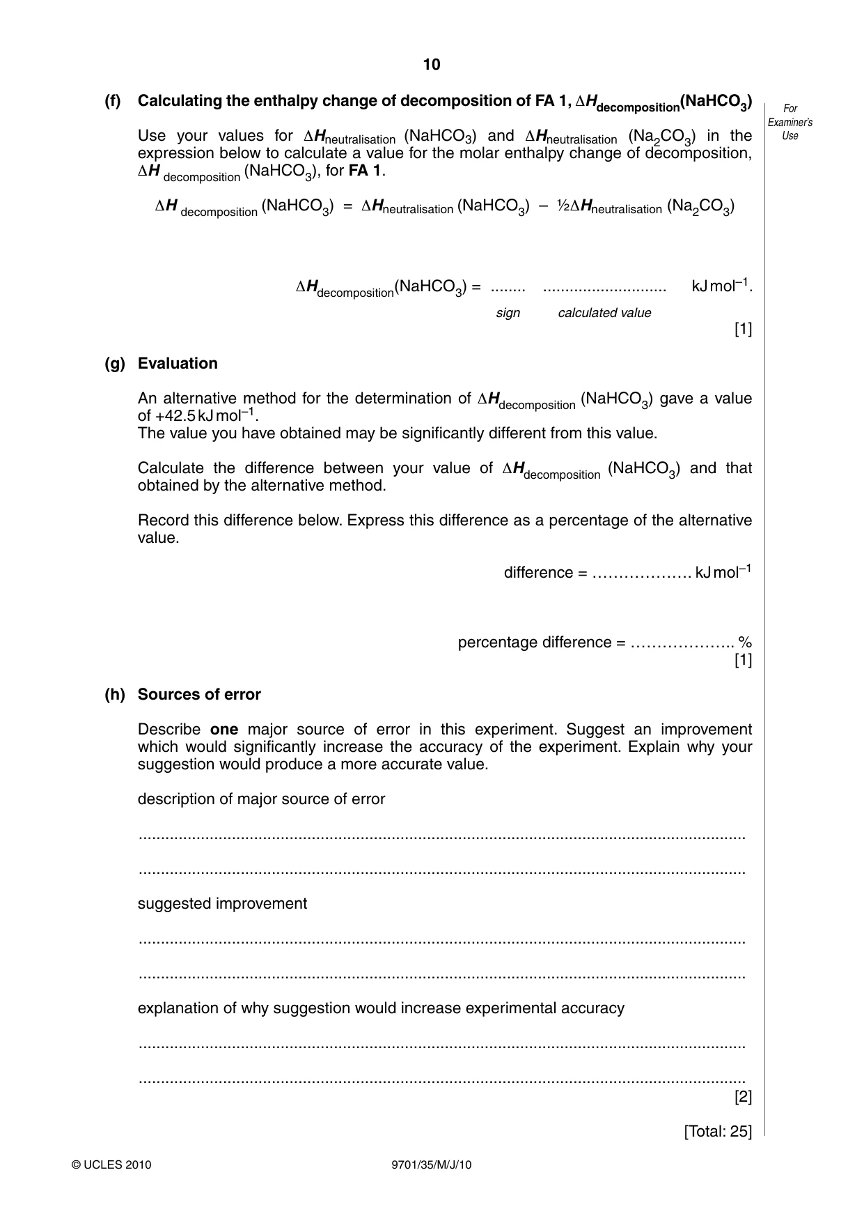 Cambridge A Level Chemistry 9701 2010 May/June Paper 3 · Variant 5 question paper, page 10 of 16