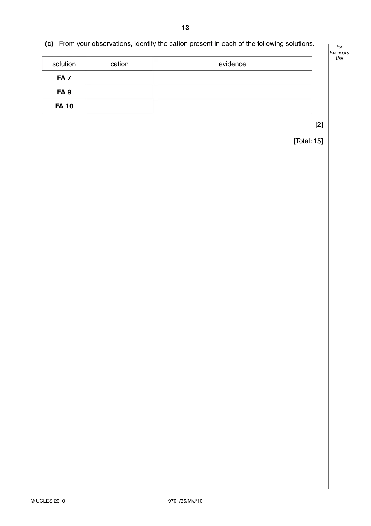 Cambridge A Level Chemistry 9701 2010 May/June Paper 3 · Variant 5 question paper, page 13 of 16