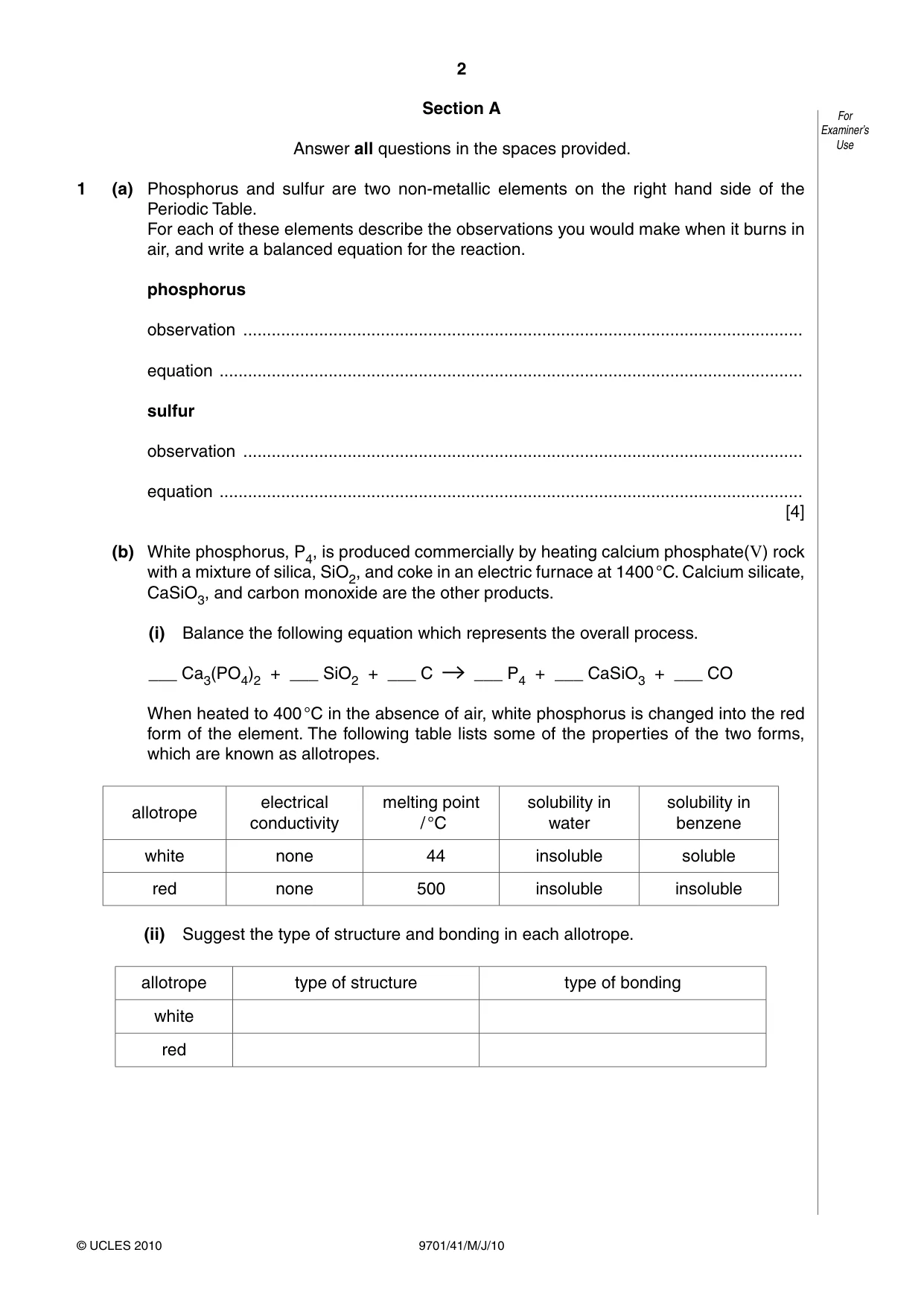 Cambridge A Level Chemistry 9701 2010 May/June Paper 4 · Variant 1 question paper, page 2 of 20