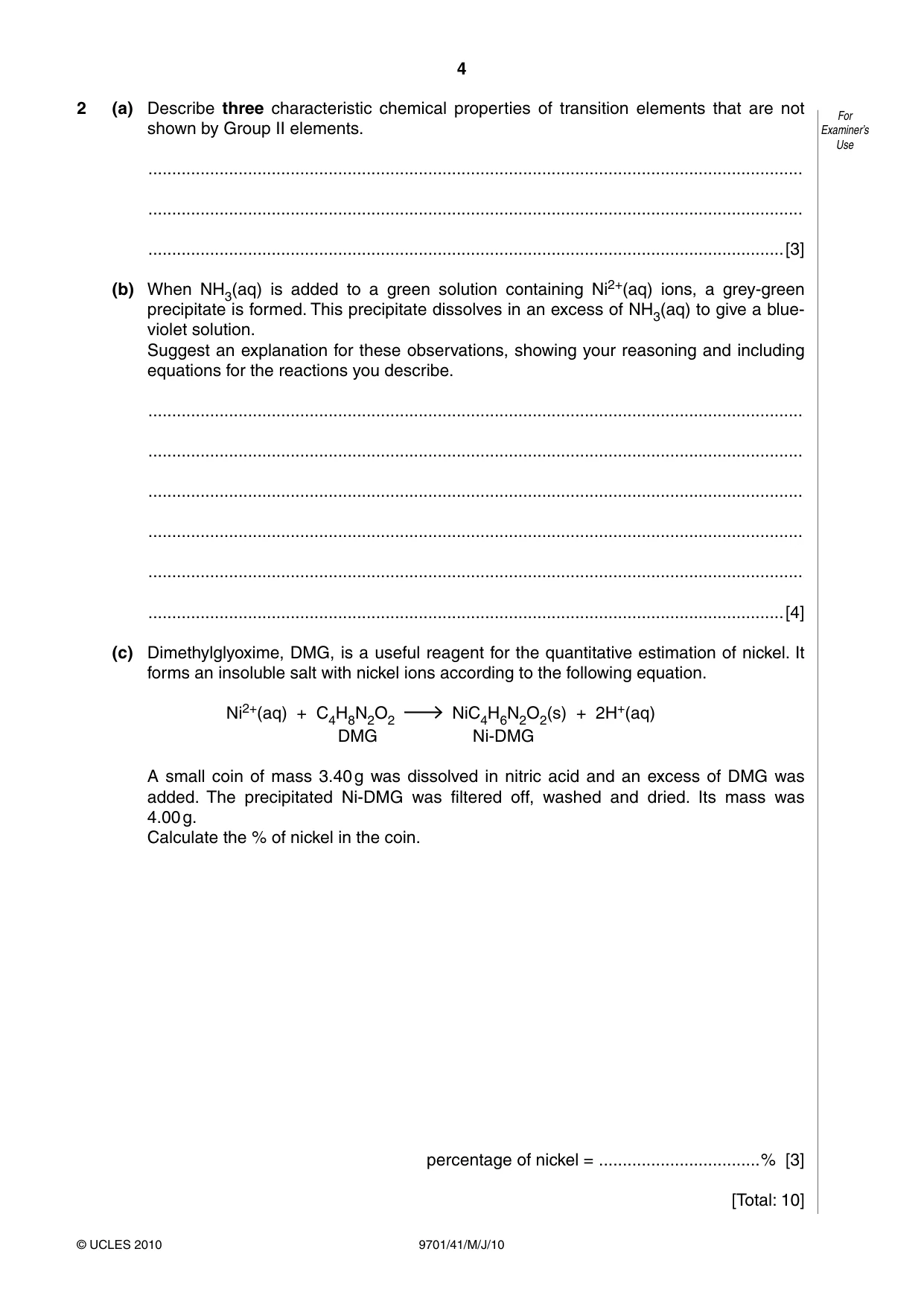 Cambridge A Level Chemistry 9701 2010 May/June Paper 4 · Variant 1 question paper, page 4 of 20