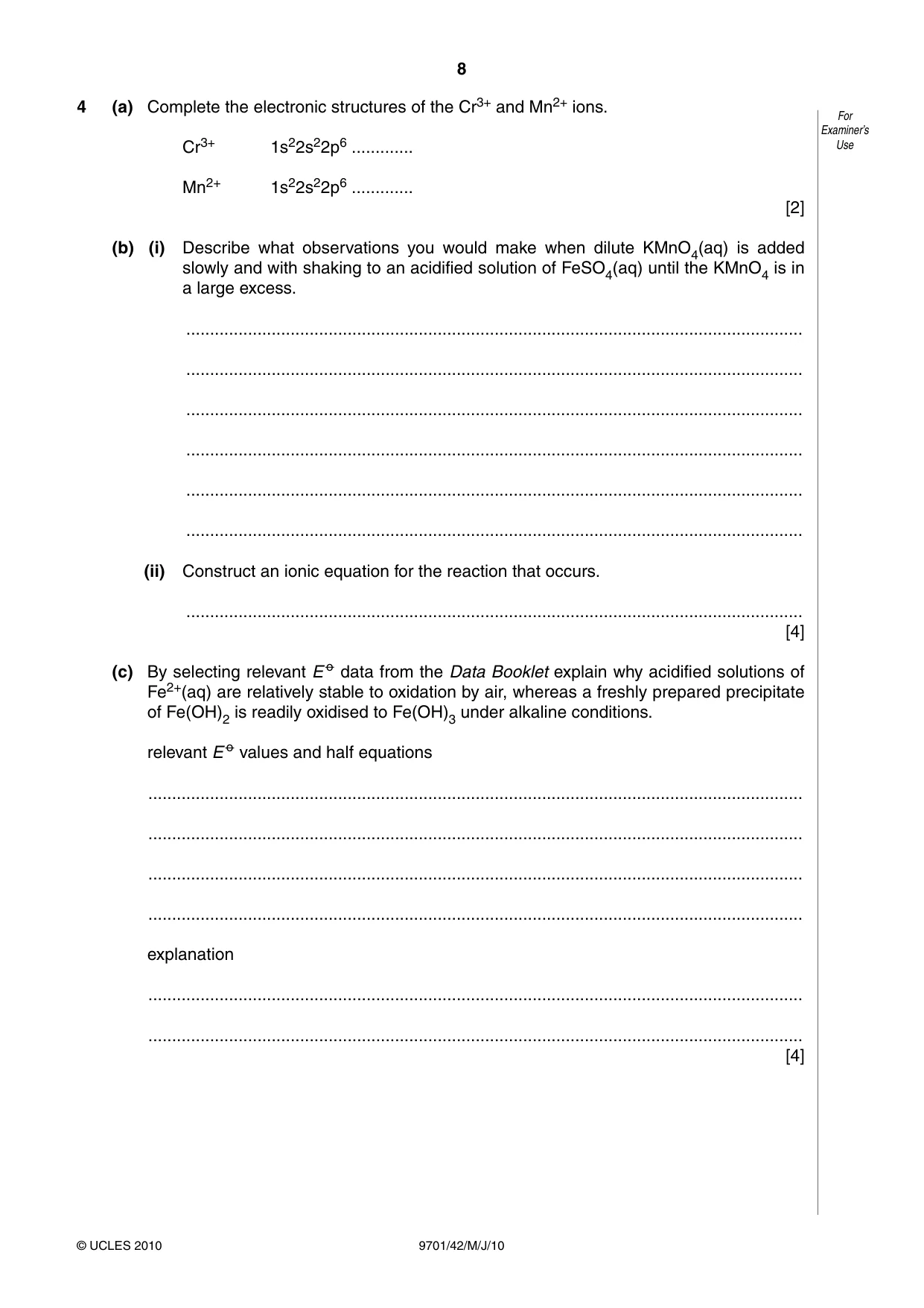 Cambridge A Level Chemistry 9701 2010 May/June Paper 4 · Variant 2 question paper, page 8 of 20