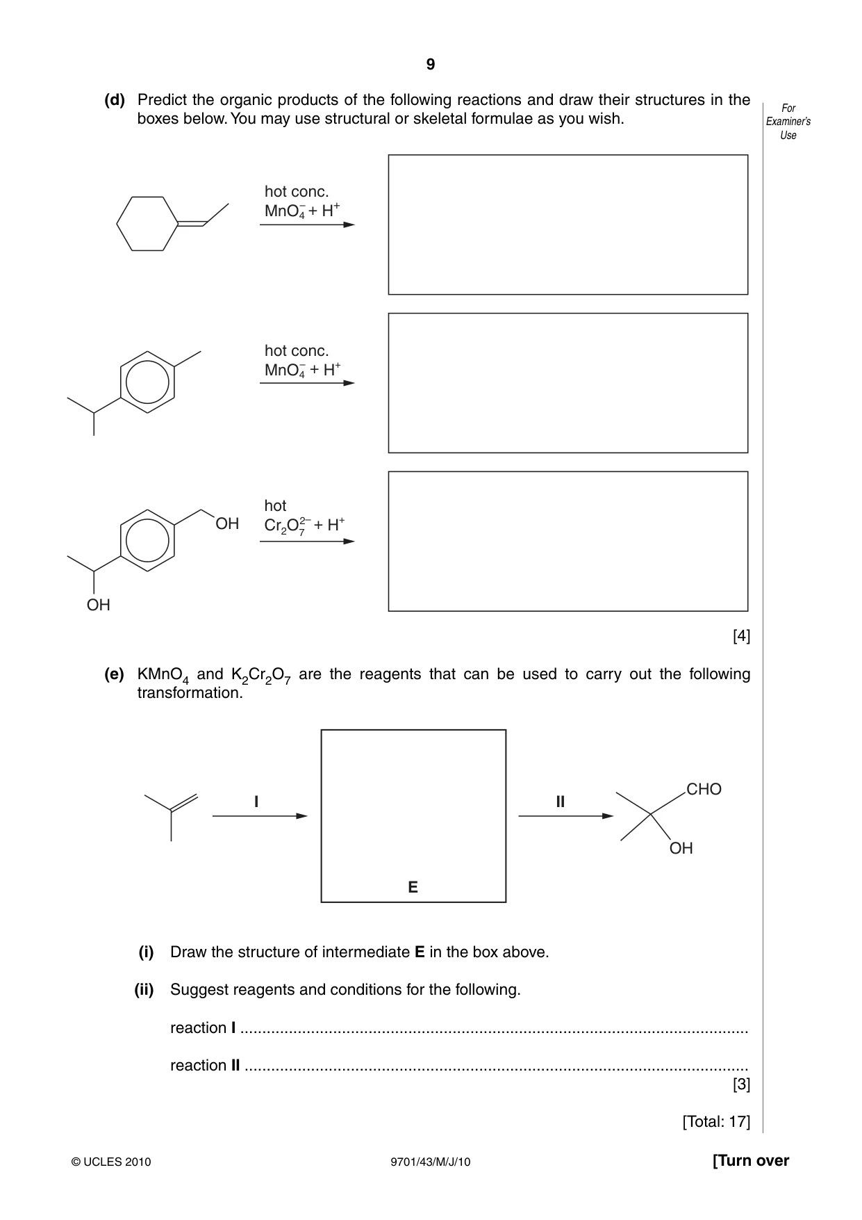 Cambridge A Level Chemistry 9701 2010 May/June Paper 4 · Variant 3 question paper, page 9 of 20