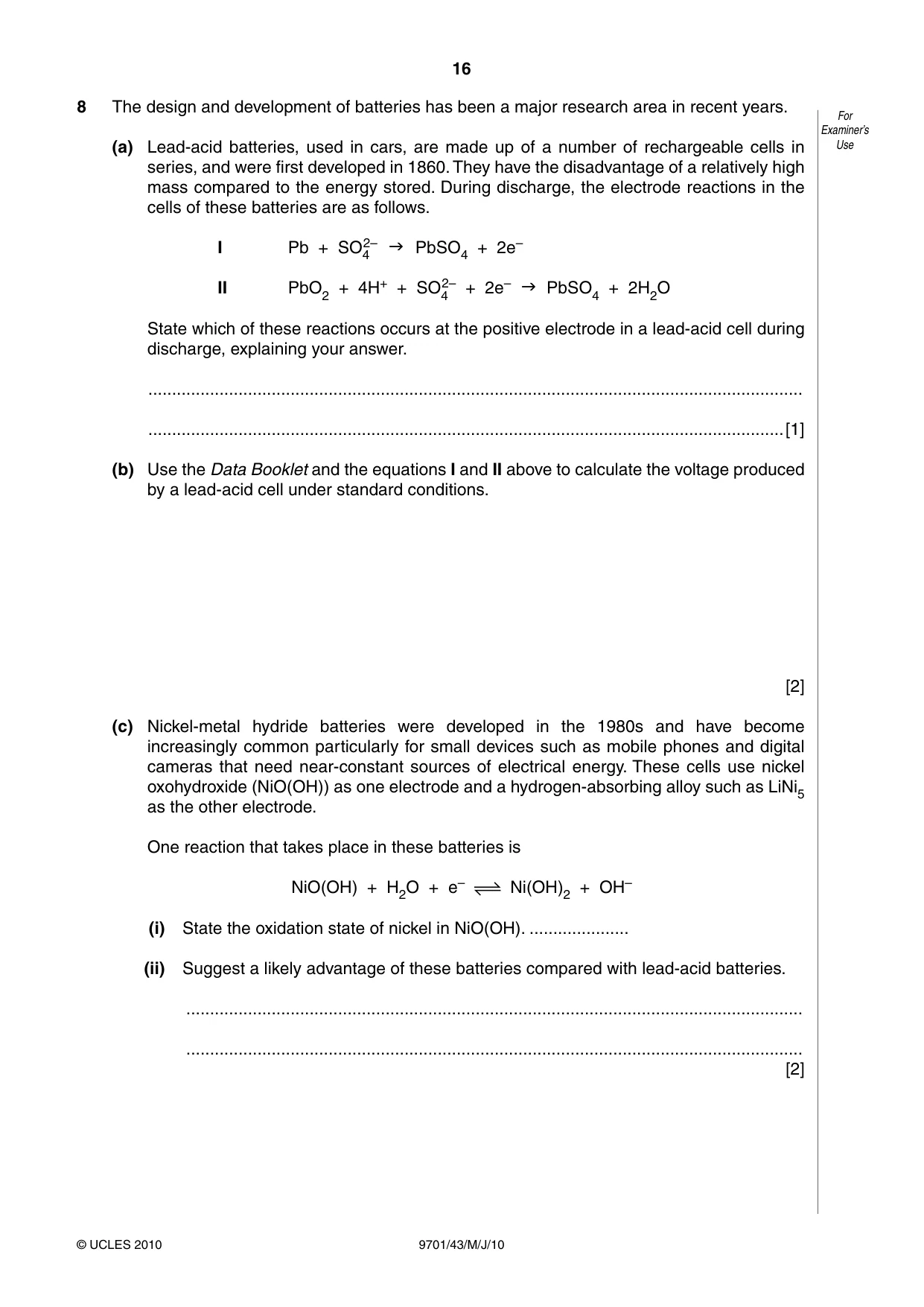 Cambridge A Level Chemistry 9701 2010 May/June Paper 4 · Variant 3 question paper, page 16 of 20