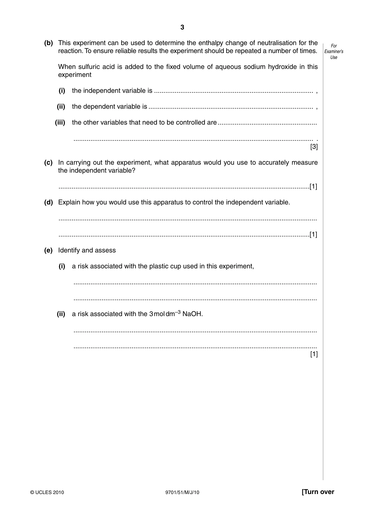 Cambridge A Level Chemistry 9701 2010 May/June Paper 5 · Variant 1 question paper, page 3 of 16