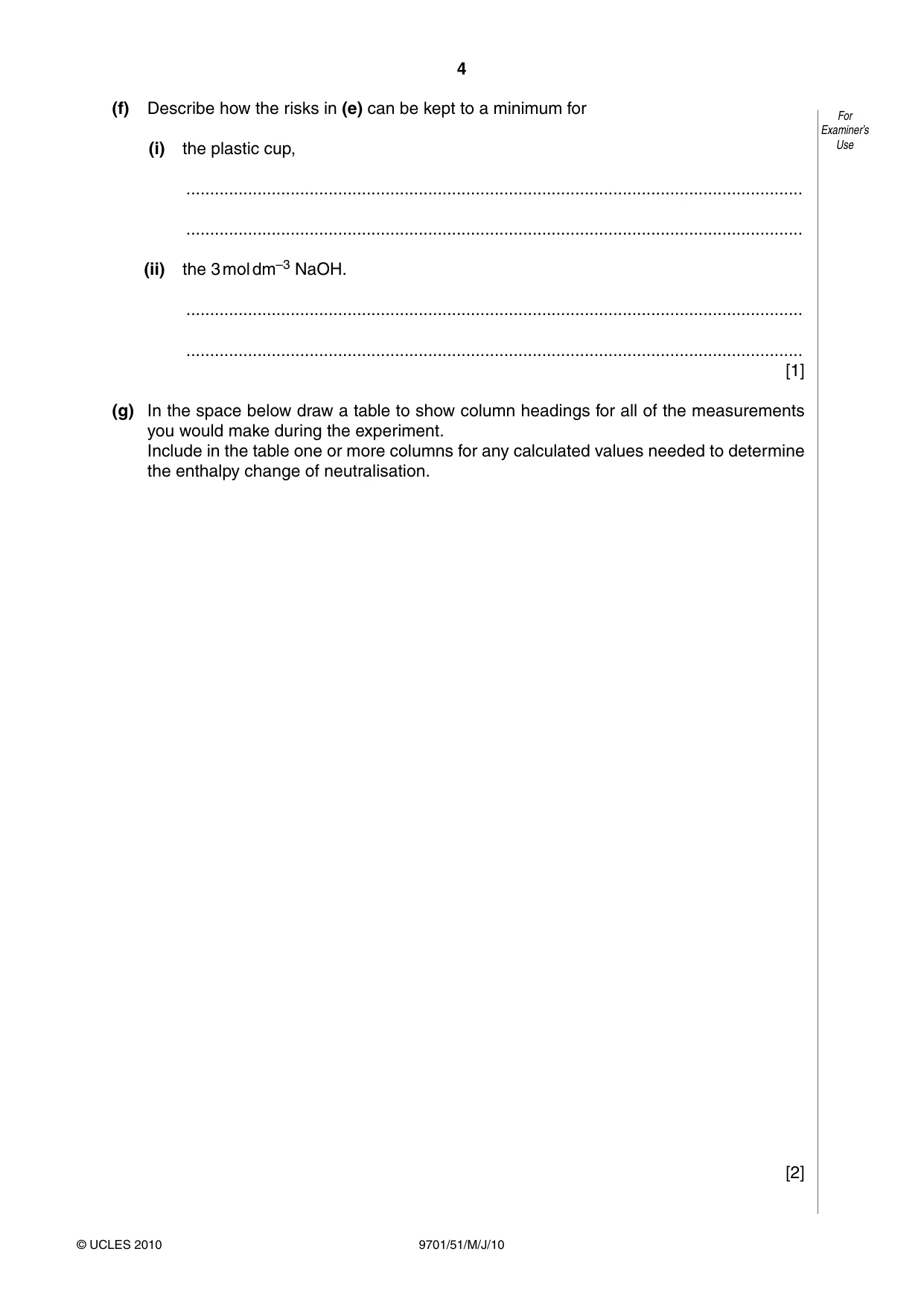 Cambridge A Level Chemistry 9701 2010 May/June Paper 5 · Variant 1 question paper, page 4 of 16