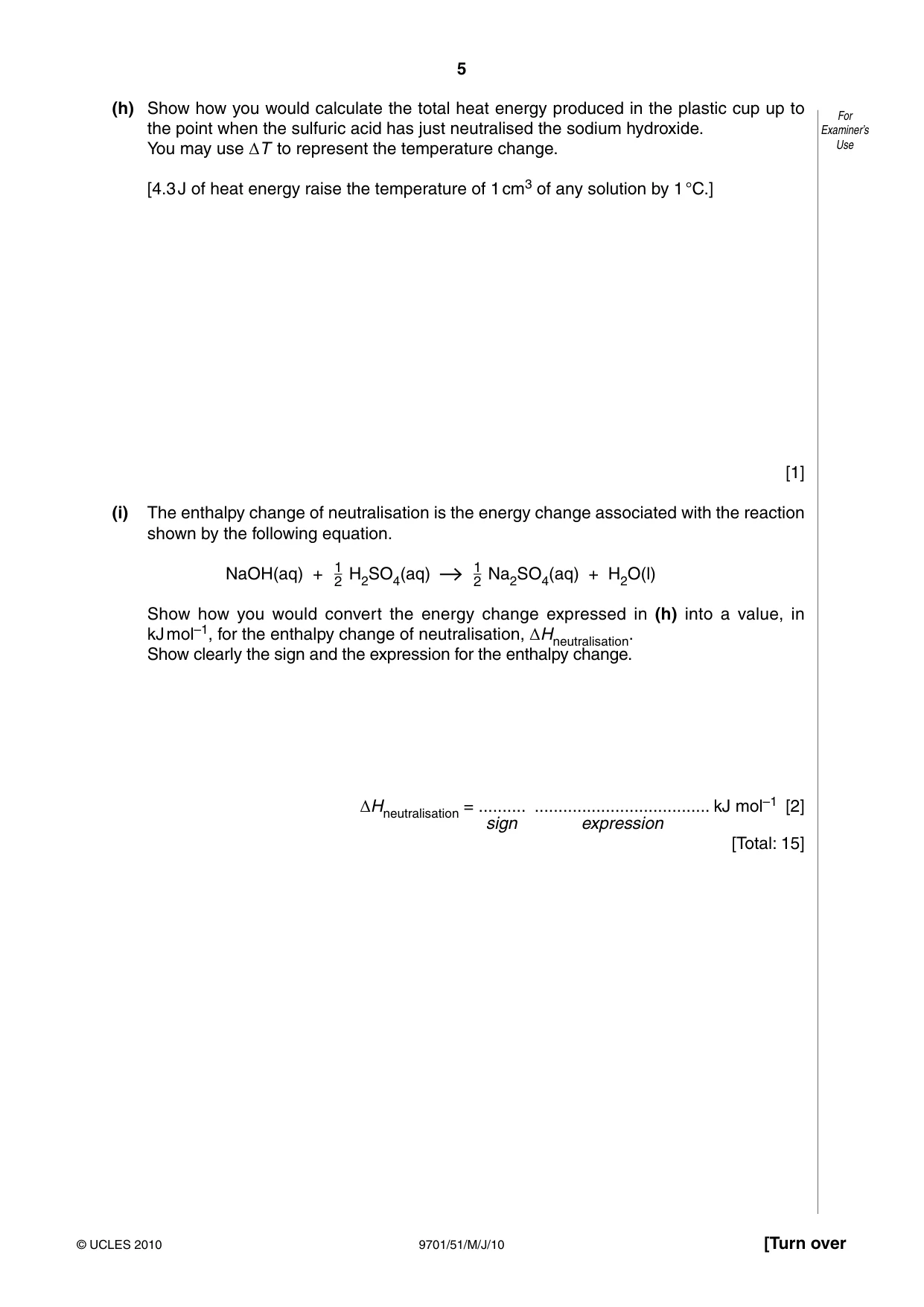 Cambridge A Level Chemistry 9701 2010 May/June Paper 5 · Variant 1 question paper, page 5 of 16