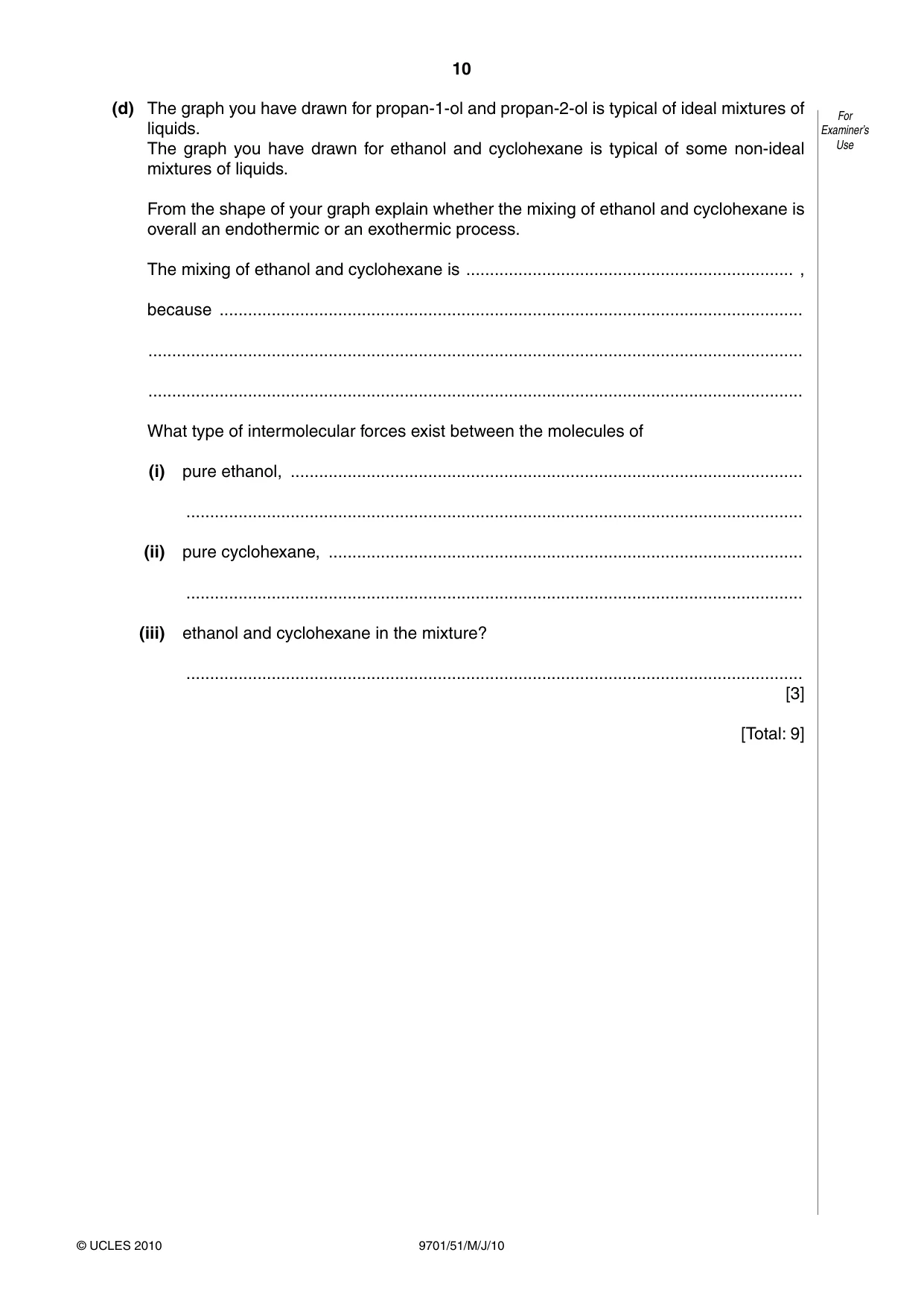 Cambridge A Level Chemistry 9701 2010 May/June Paper 5 · Variant 1 question paper, page 10 of 16