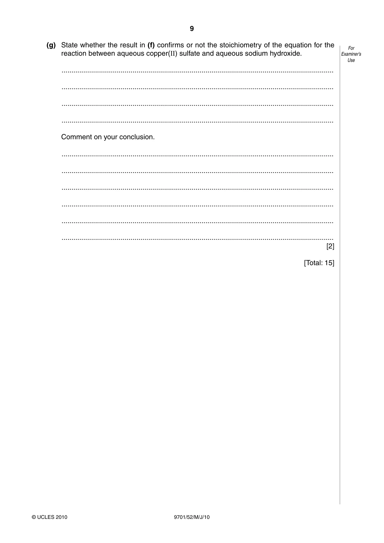 Cambridge A Level Chemistry 9701 2010 May/June Paper 5 · Variant 2 question paper, page 9 of 12